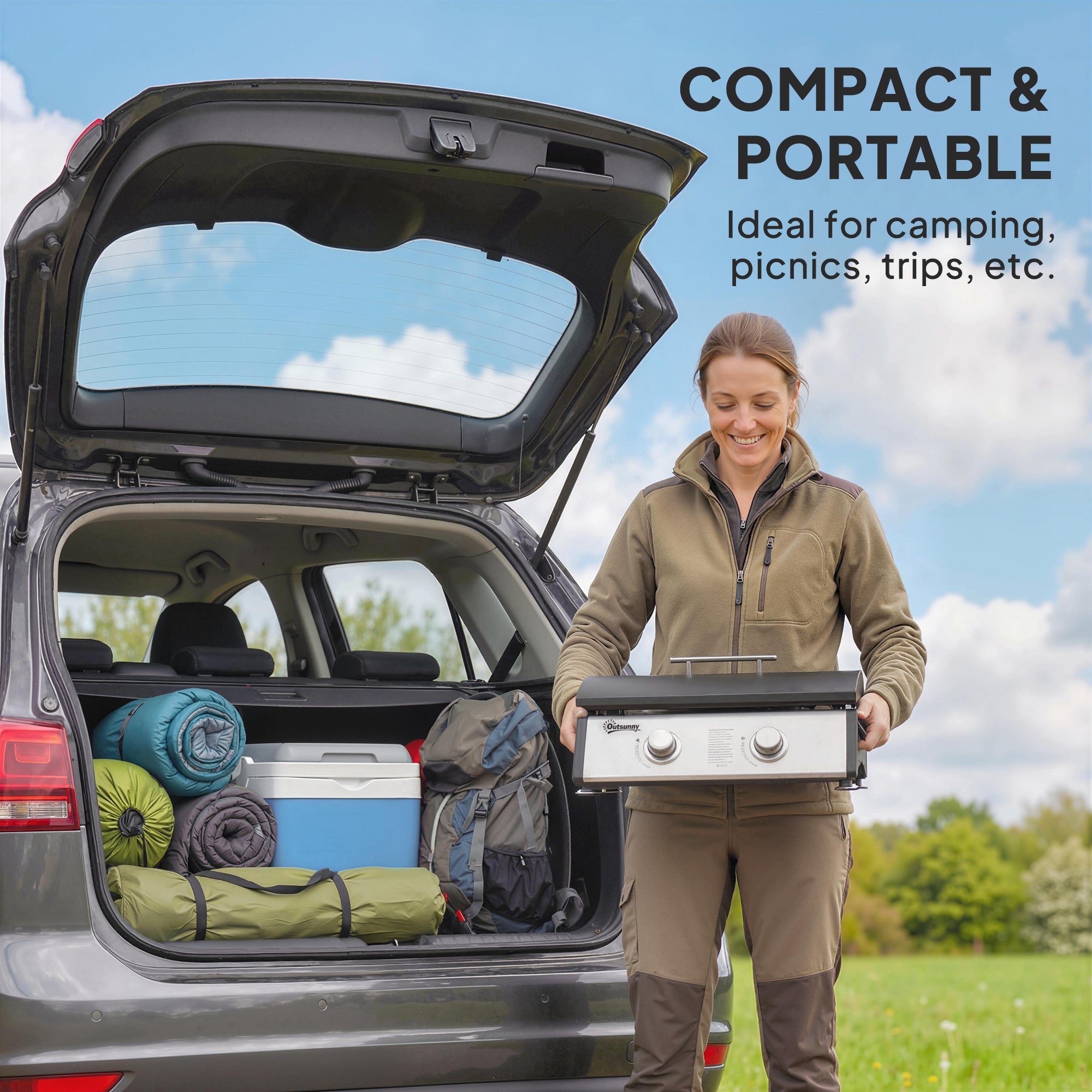 2 Burner Liquefied Gas Grill, Portable Tabletop BBQ Grill, for Camping, Picnic, Silver
