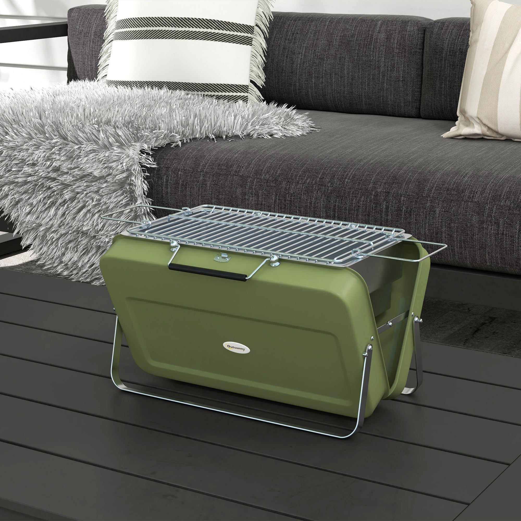 Metal Suitable-Style Portable BBQ Grill - Green