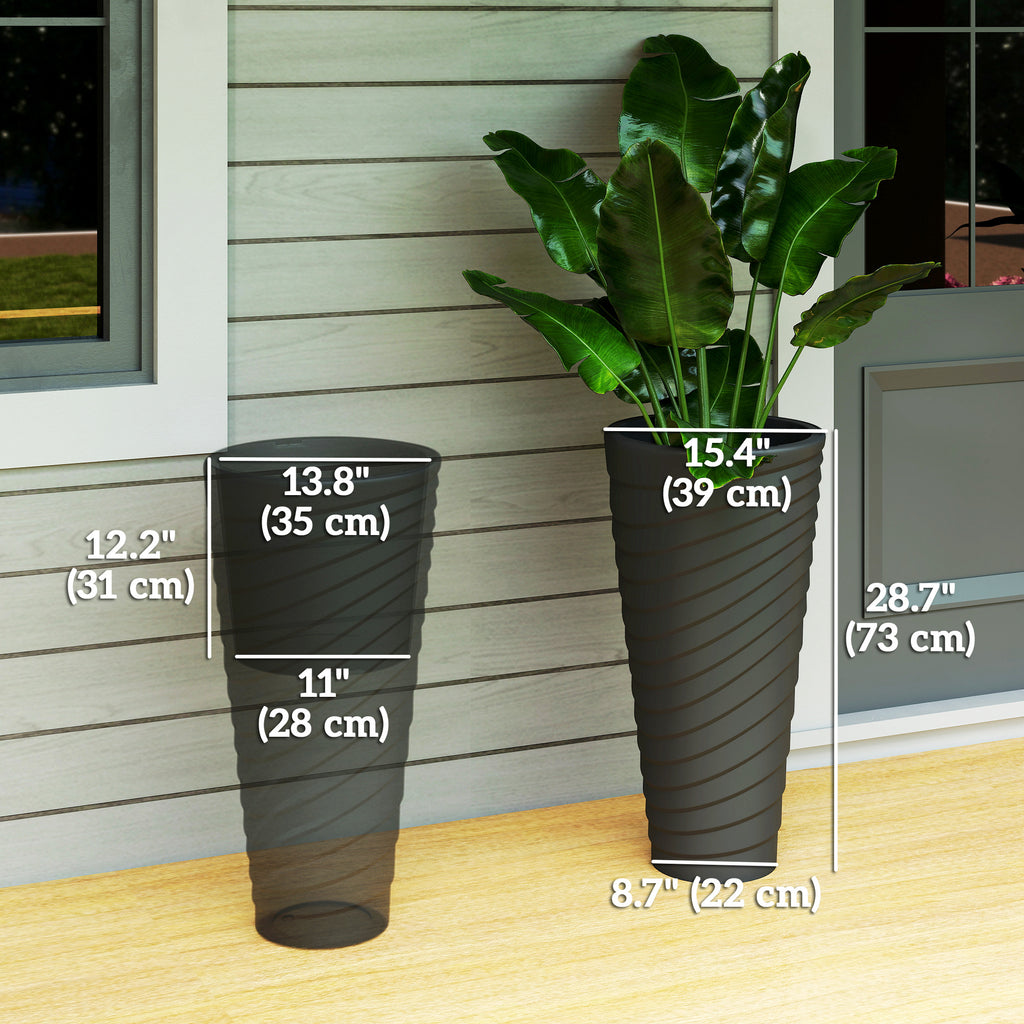 29" Tall Planters Set of 2, Indoor Outdoor Stackable Taper Planters with Drainage Holes, Black