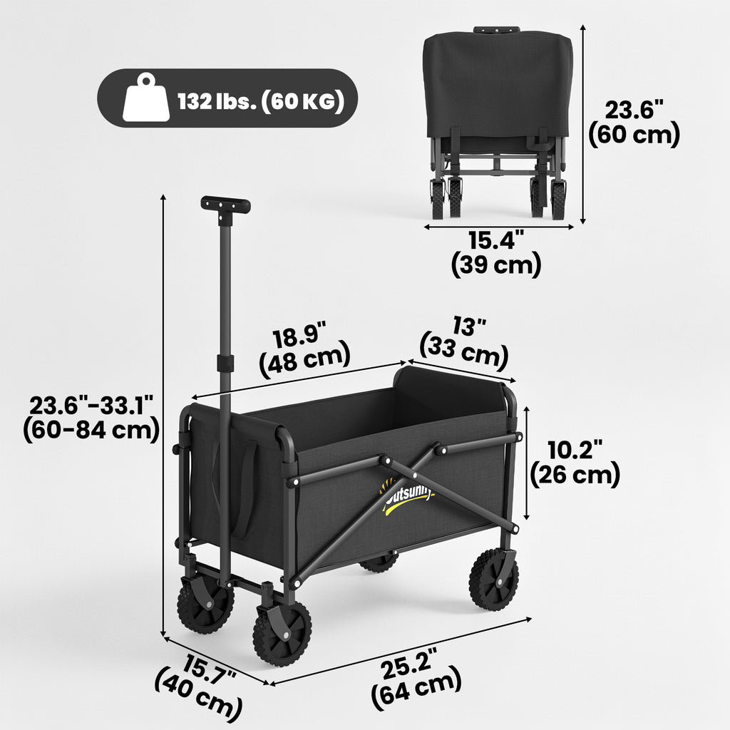 Small Collapsible Folding Garden Cart, Heavy Duty Lawn Wagon with Universal Wheels and Adjustable Handle, Black