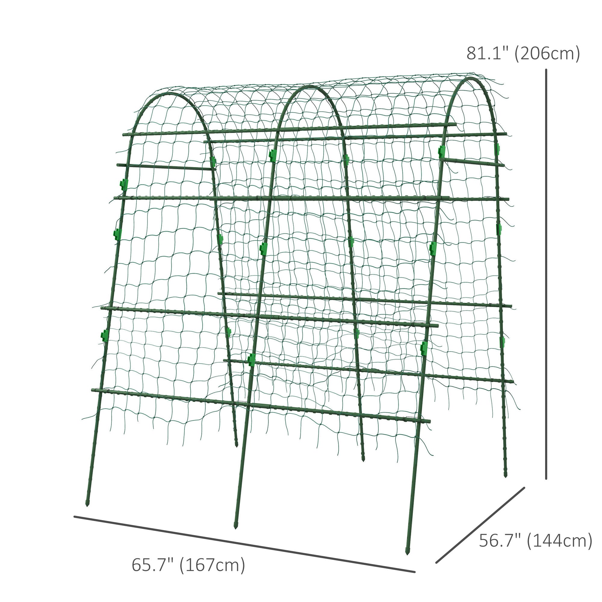 Arched Garden Trellis w/ Climbing Net Metal Cucumber Plant Trellis A-Frame for Climbing Plants 57" x 66" x 81"