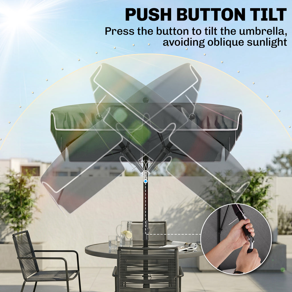 6.5x4ft Rectangle Patio Umbrella Aluminum Tilt Adjustable Garden Parasol Sun Shade Outdoor Canopy Grey