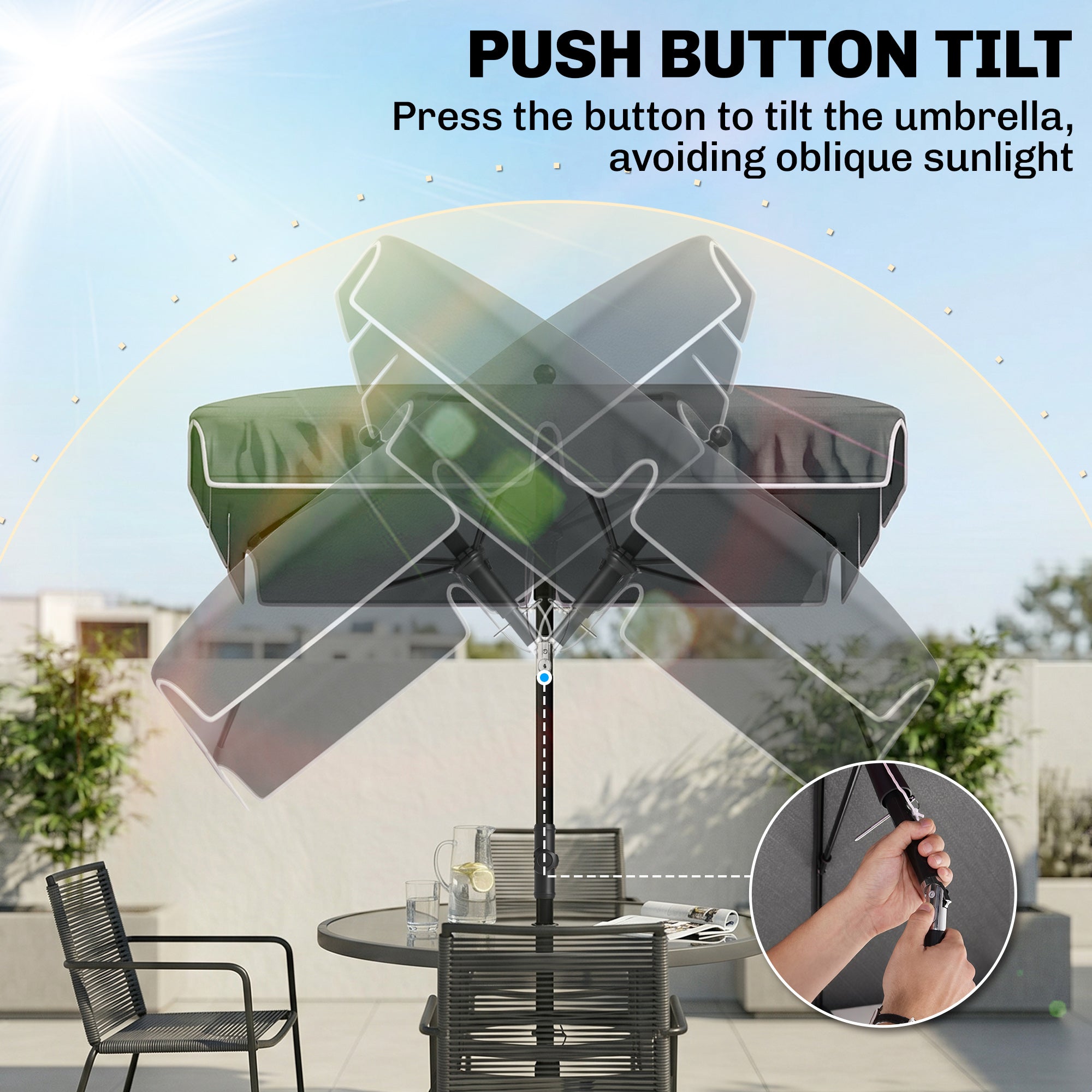 6.5x4ft Rectangle Patio Umbrella Aluminum Tilt Adjustable Garden Parasol Sun Shade Outdoor Canopy Grey
