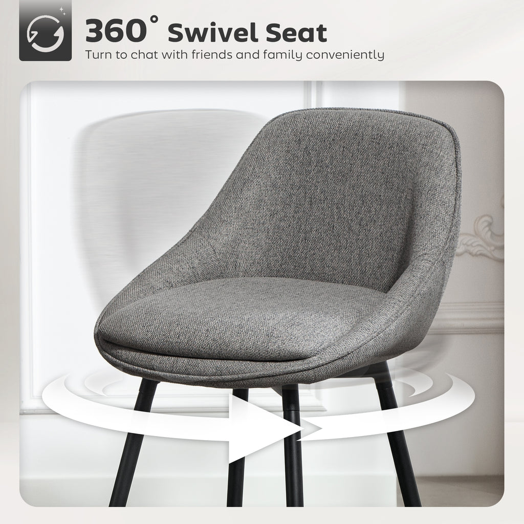 26" Counter Height Barstools Set of 2, Upholstered Swivel Bar Stools with Backrests and Armrests, Dark Grey