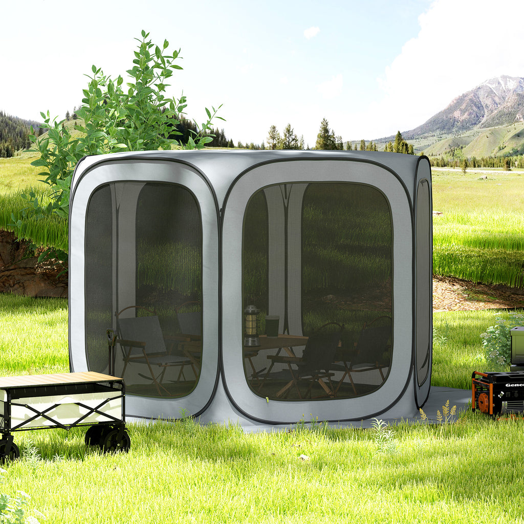 11 x 11ft Pop Up Screen Tent, UPF50+ Portable Camping Gazebo Screen House with Carry Bag, Light Grey