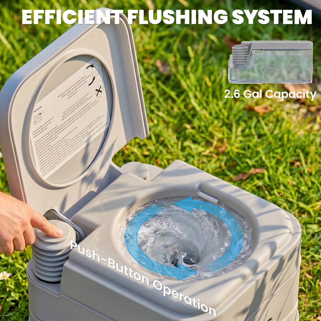Portable Camping Toilet, Porta Potty with 2.6 Gal Waste Tank & 2.6 Gal Flush Tank, Leak-Proof and Odourless
