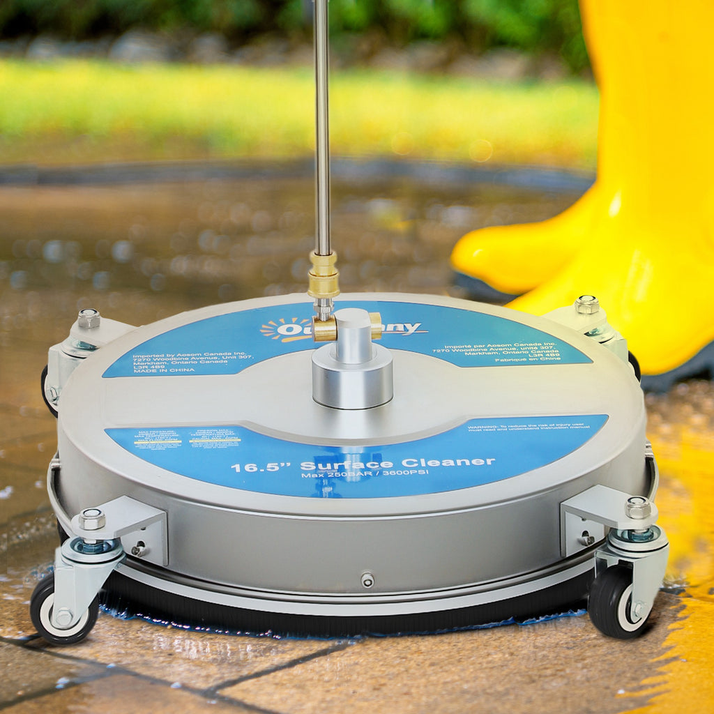 16" Pressure Washer Surface Cleaner with 4 Wheels, Stainless Steel Power Washer Surface Cleaner with 1/4" Quick Connector, 2 Extension Wands, 3600 PSI, Silver