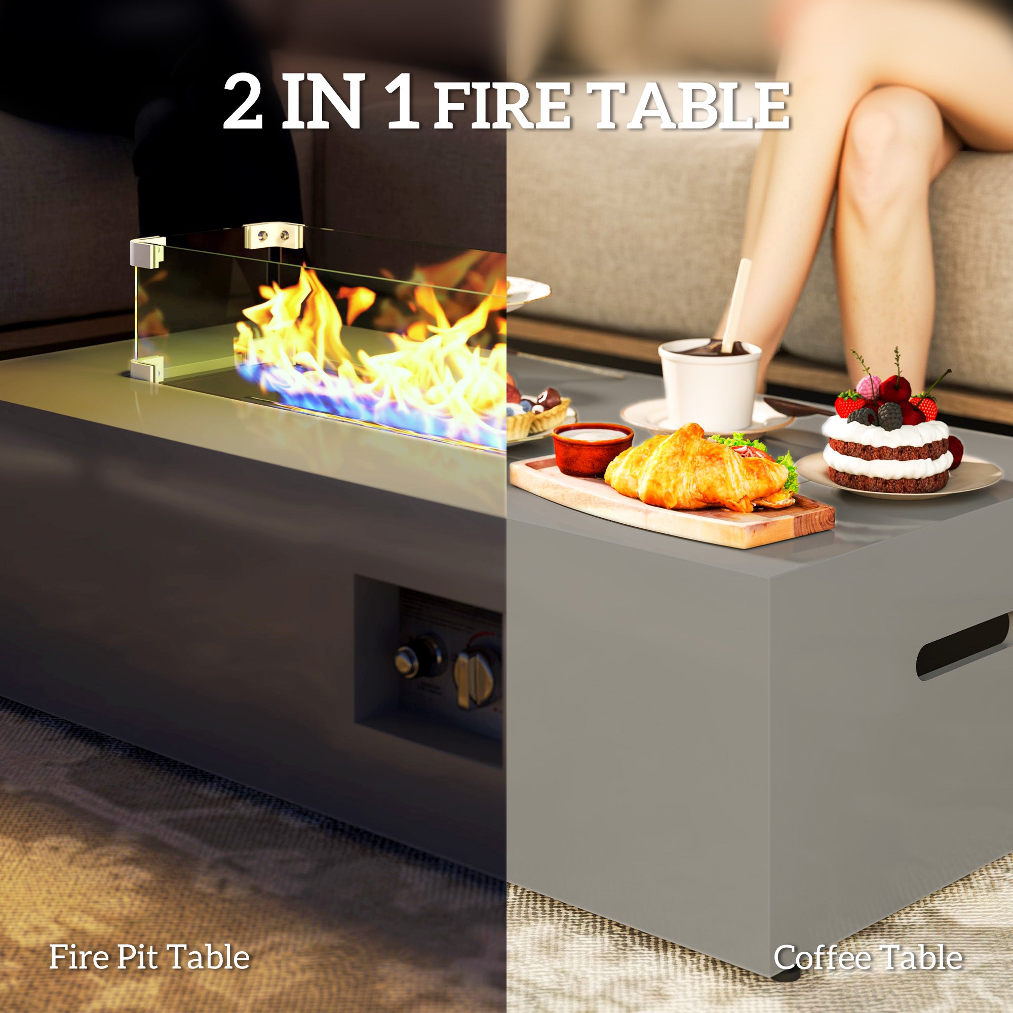 42" Propane Fire Pit Table 50,000 BTU Outdoor Gas Fire Table with Hideaway Propane Tank Holder, Waterproof Cover