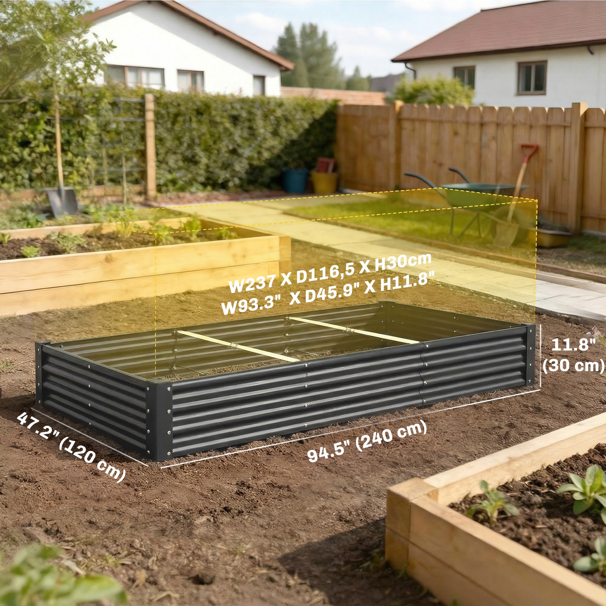 8 x 4 x 1ft Galvanized Raised Garden Bed, Reinforced Outdoor Planter Box with Open Bottom, Dark Grey