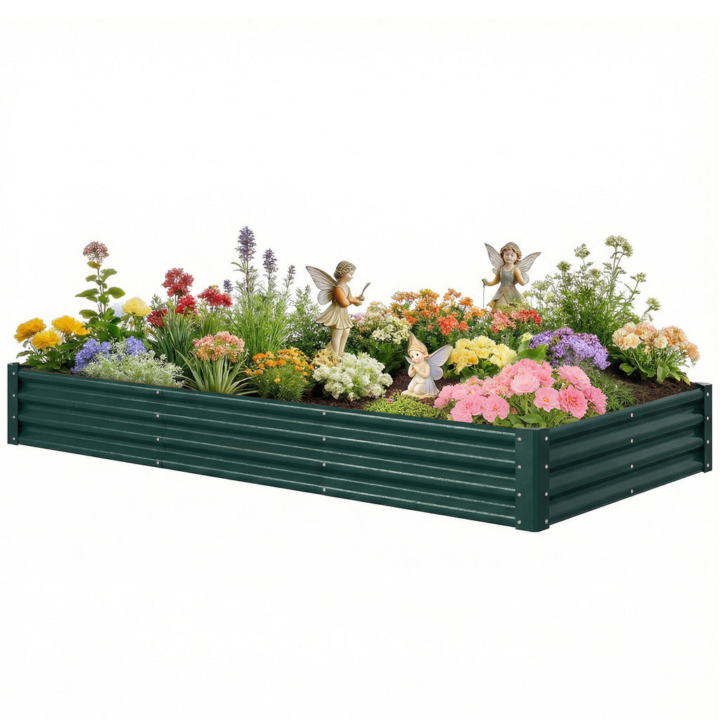 8 x 4 x 1ft Galvanized Raised Garden Bed, Reinforced Outdoor Planter Box with Open Bottom, Green