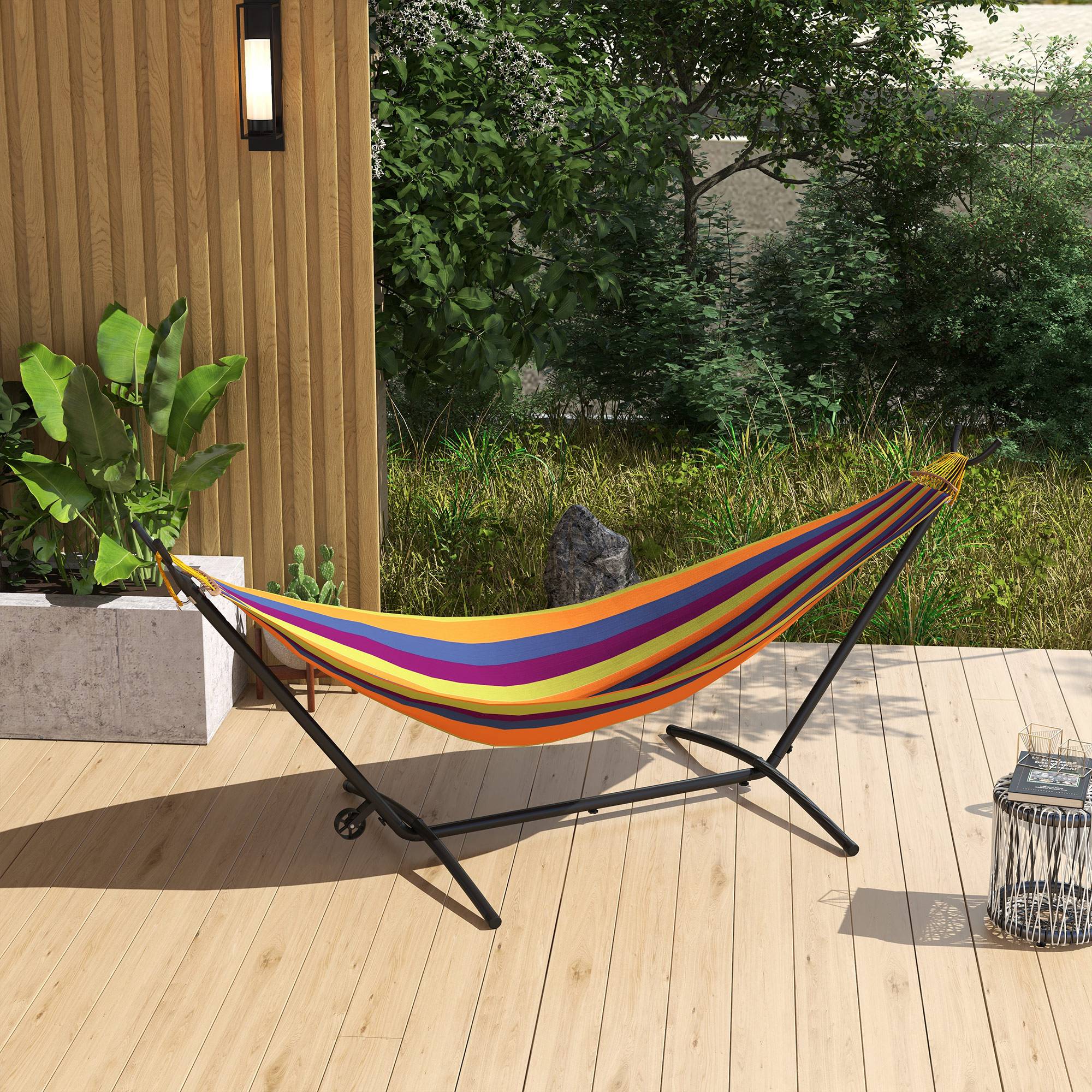 9.5ft Hammock Stand Only, Portable Hammock with Wheels, Adjustable Hammock Net Stand, for String-style, Brazilian-style, Flat-style, Rope-style Hammocks, Black