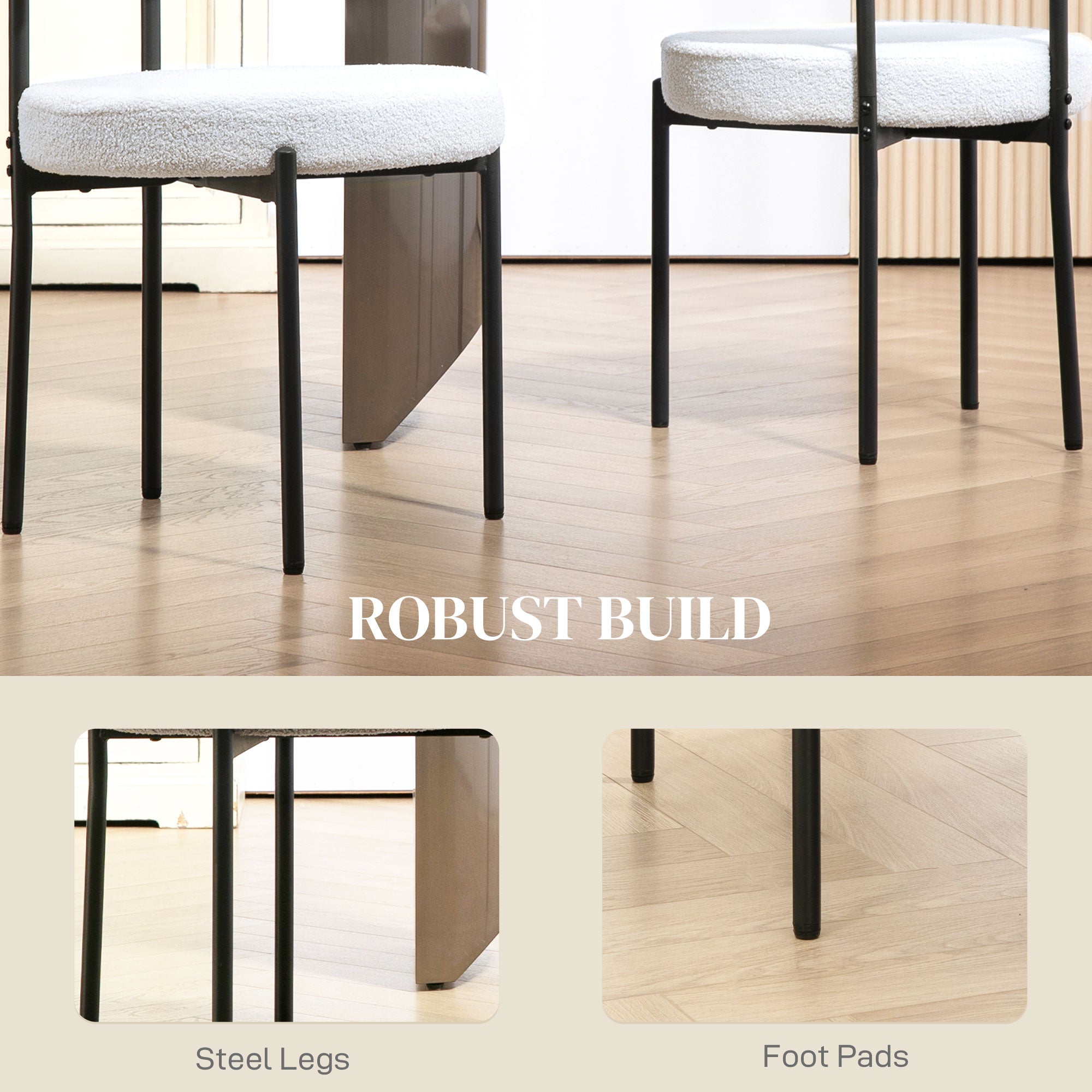 4 Pieces Kitchen Chairs, Modern Dining Chairs w/ Berber Fleece Upholstery and Steel Legs for Living Room, Cream White