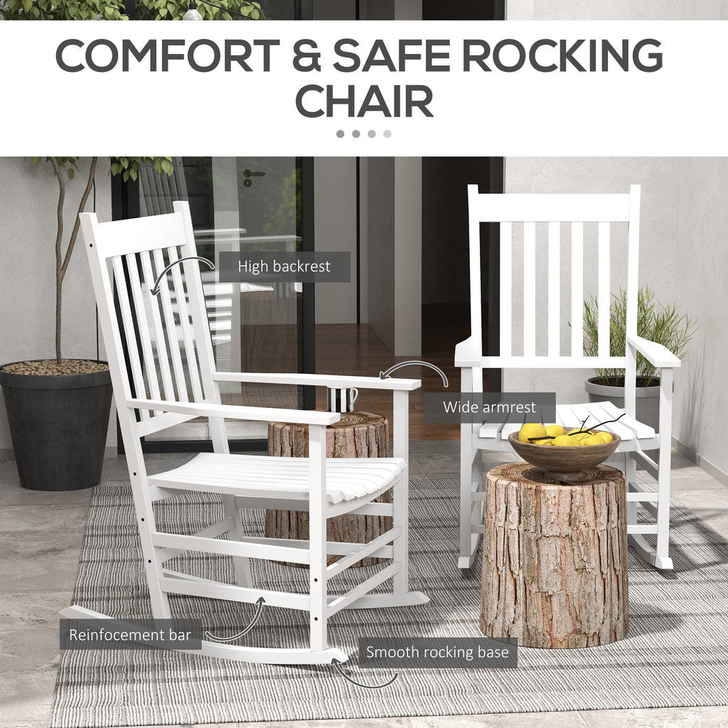 Wooden Patio Rocking Chairs Set of 2, Outdoor Rocker Chairs with Wide Armrests, High Back for Garden, Balcony, White