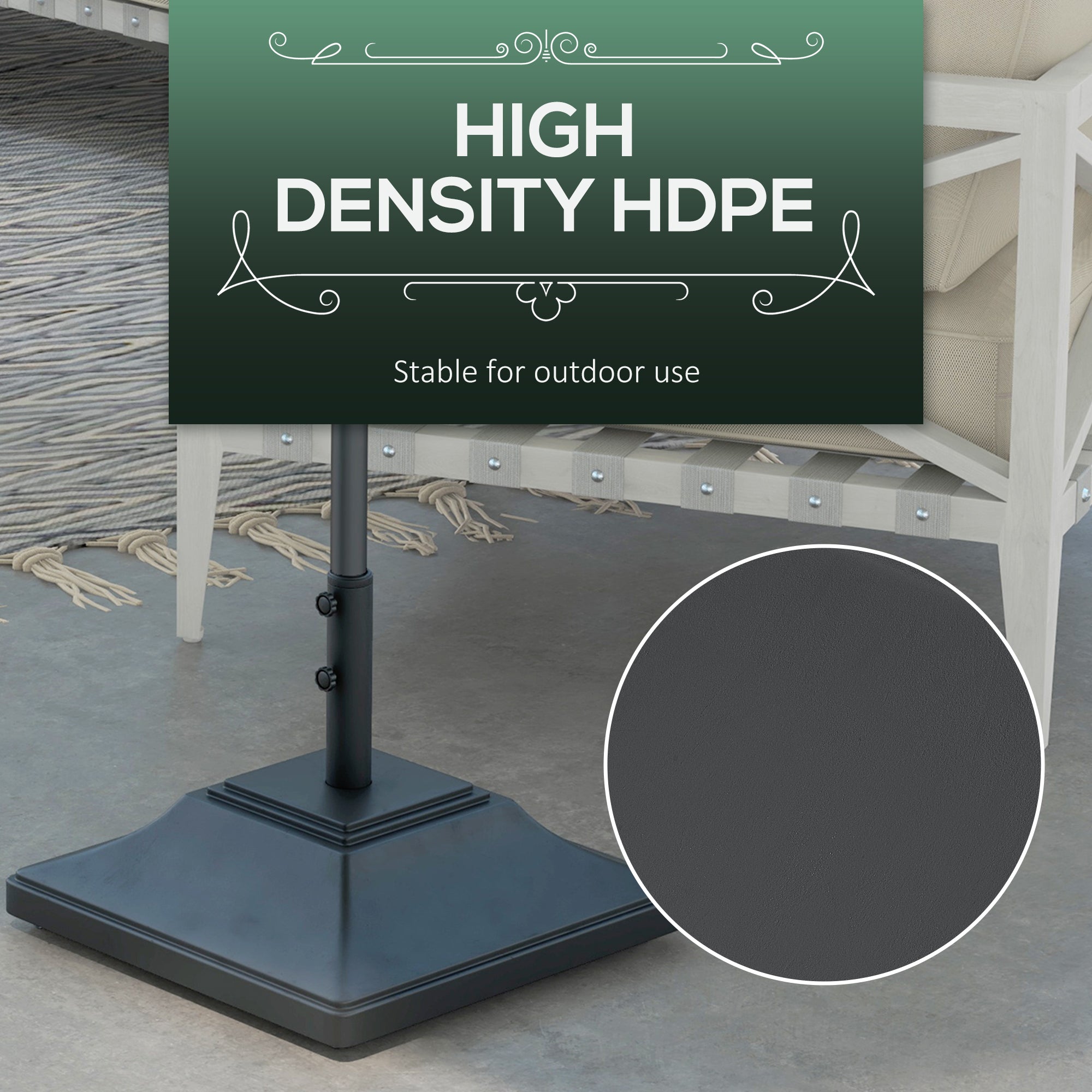 Square Umbrella Base with Wheels, 99 lbs Water or 132 lbs Sand Filled, with Double Adjustable Knob, Black