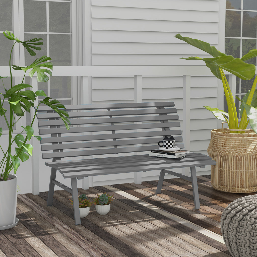 Outdoor Bench Patio Bench, Aluminum Lightweight Park Bench with Slatted Seat for Lawn, Park, Deck, Grey