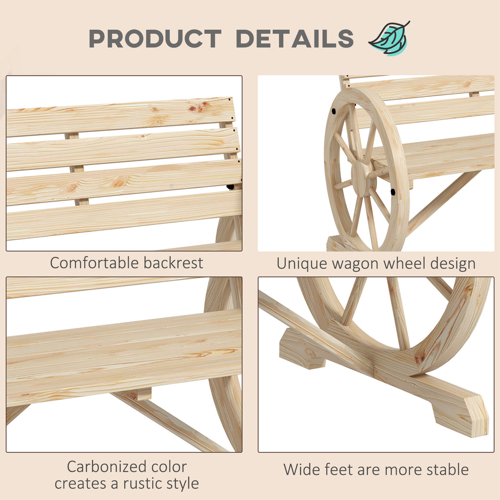 42" Wood Wagon Wheel Bench Garden Loveseat Rustic Seat, Natural Wood
