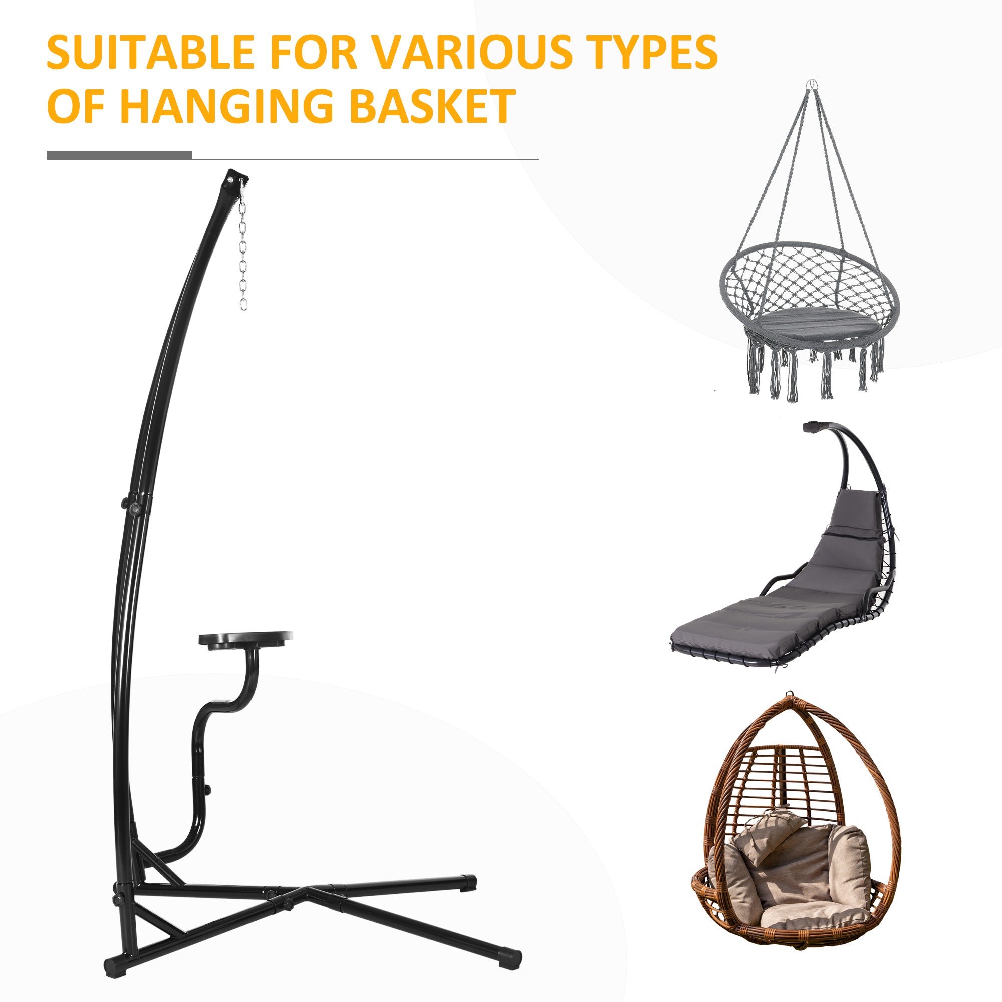 Hammock Chair Stand Only, Metal C-Stand for Hanging Hammock Chair with Tray for Indoor, Outdoor, Porch, Patio, Black