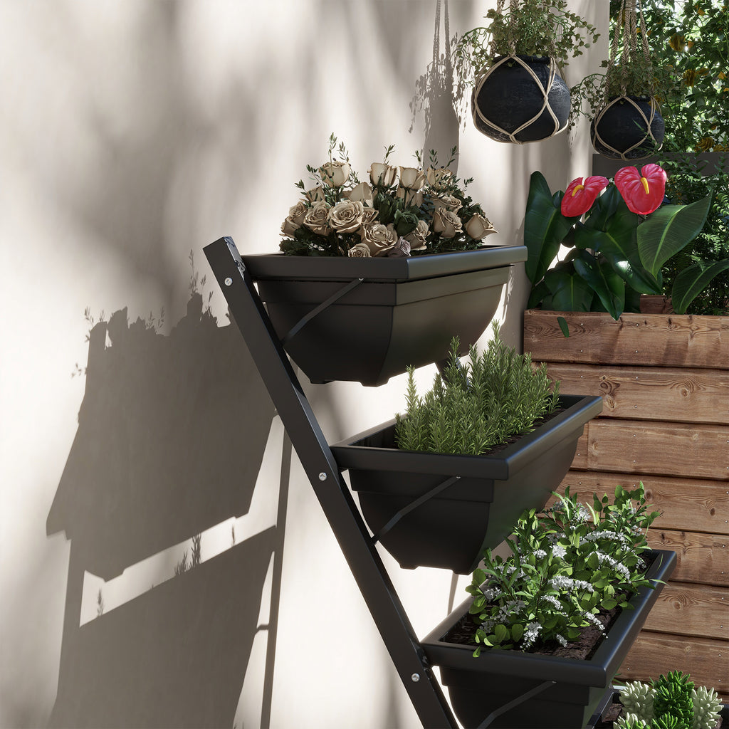 5-Tier Raised Garden Bed with 5 Planter Box, Outdoor Plant Stand Grow Containers with Leaking Holes, Black