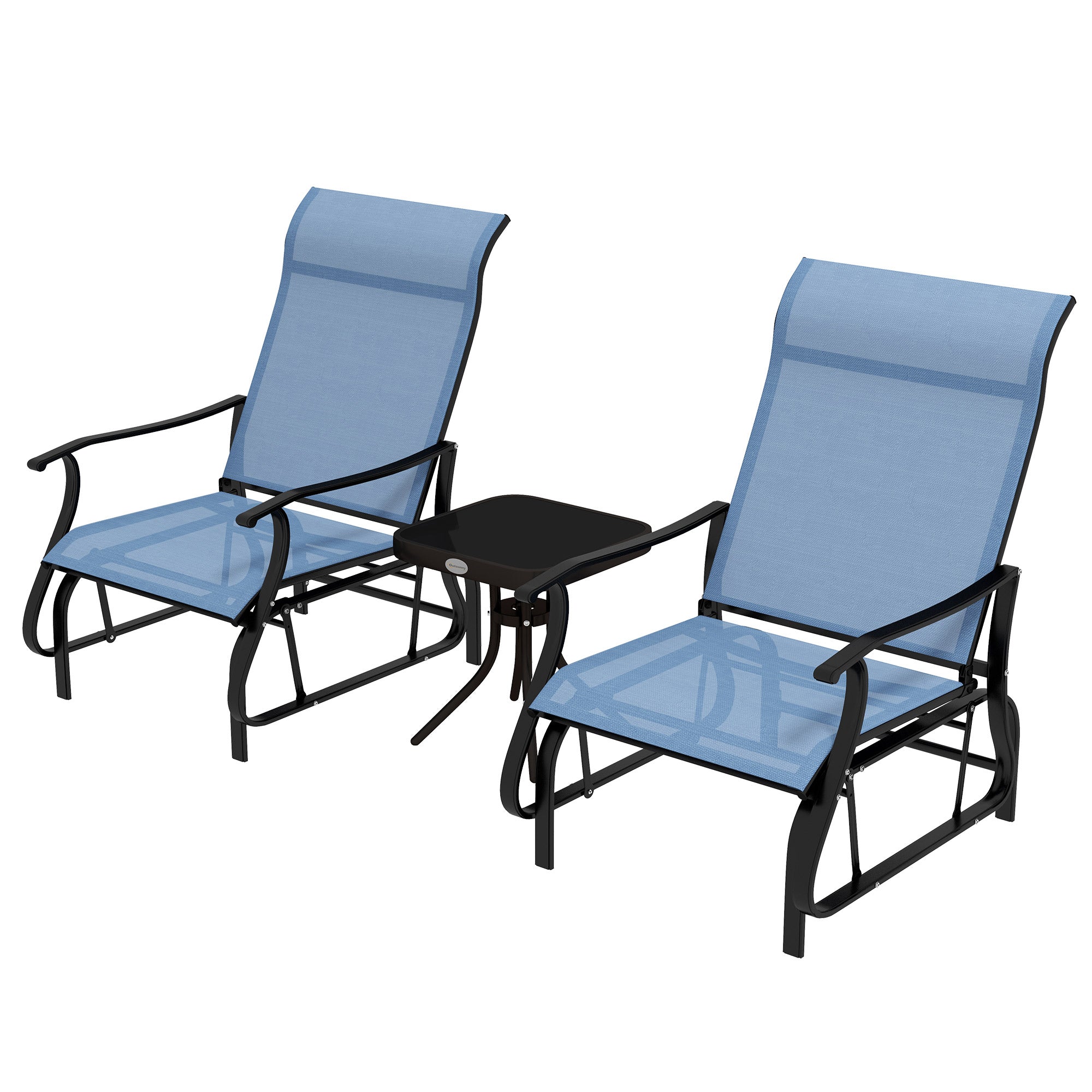 3PCs Gliding Rocking Chair & Bistro Tea Table Set, Light Blue