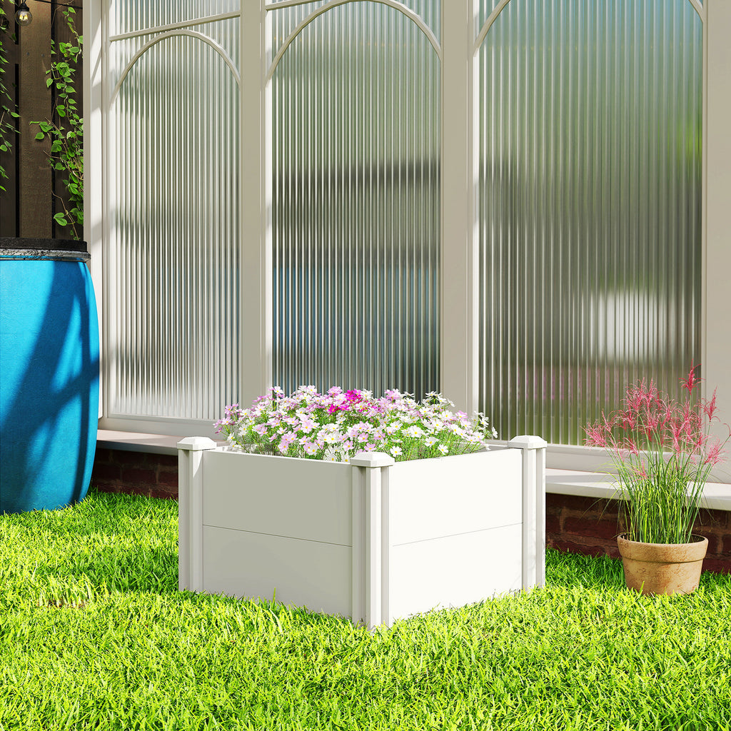 Vinyl Raised Garden Bed Kit, 2 x 2 x 1ft Modular Elevated Garden Box with Slotting Legs and Open Bottom, White