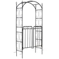 7' Metal Garden Arbor Arch with Scrollwork Doors for Ceremony, Weddings, Party, Backyard, Lawn
