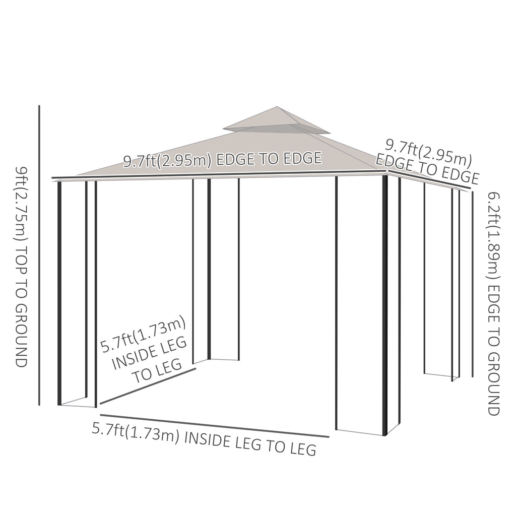 10'x10' Patio Gazebo, Outdoor Garden Canopy for Events Party Backyard with Mosquito Netting