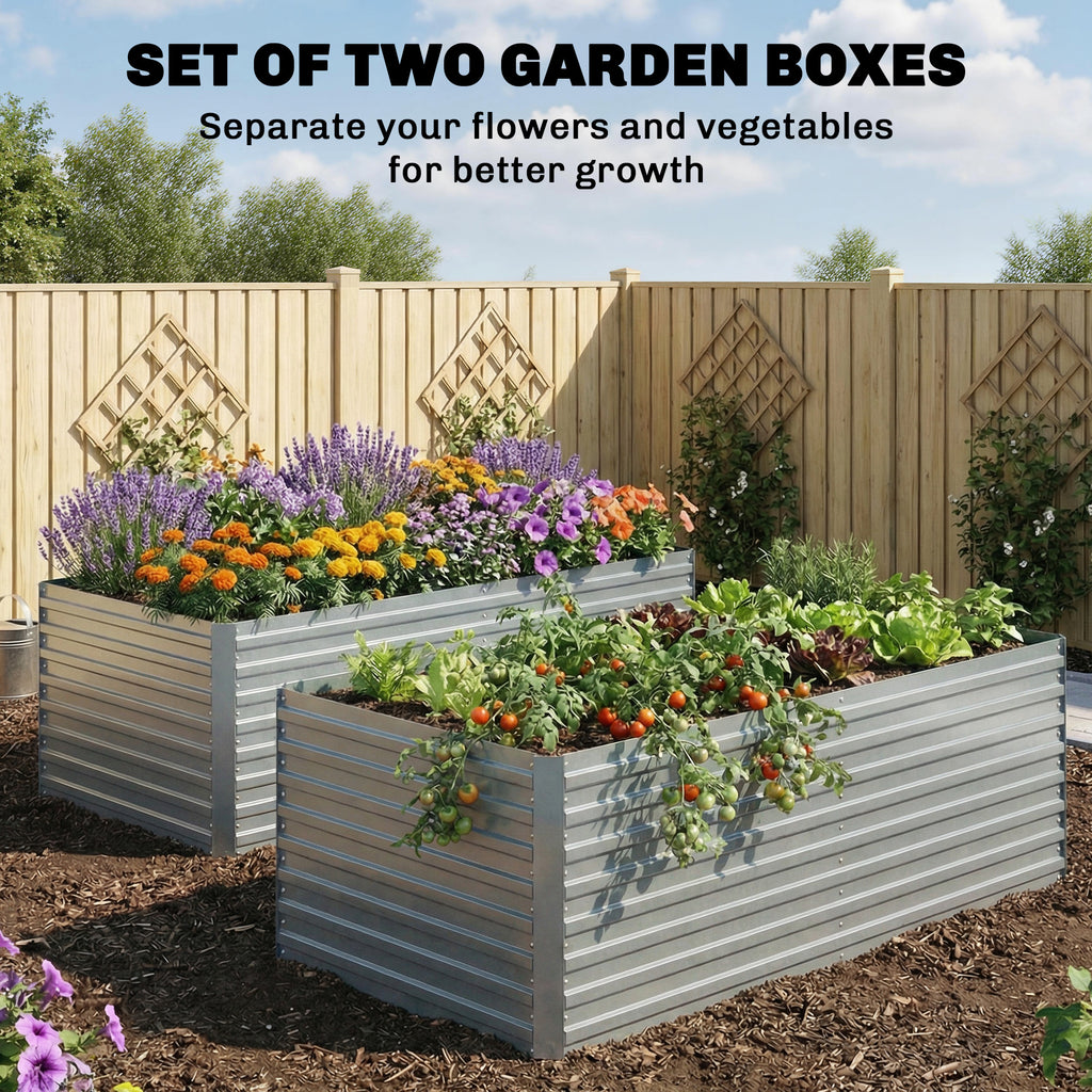 6' x 3' x 2' Raised Garden Bed, Set of 2 Galvanized Planter Box for Vegetables, Flowers, Herbs, Silver