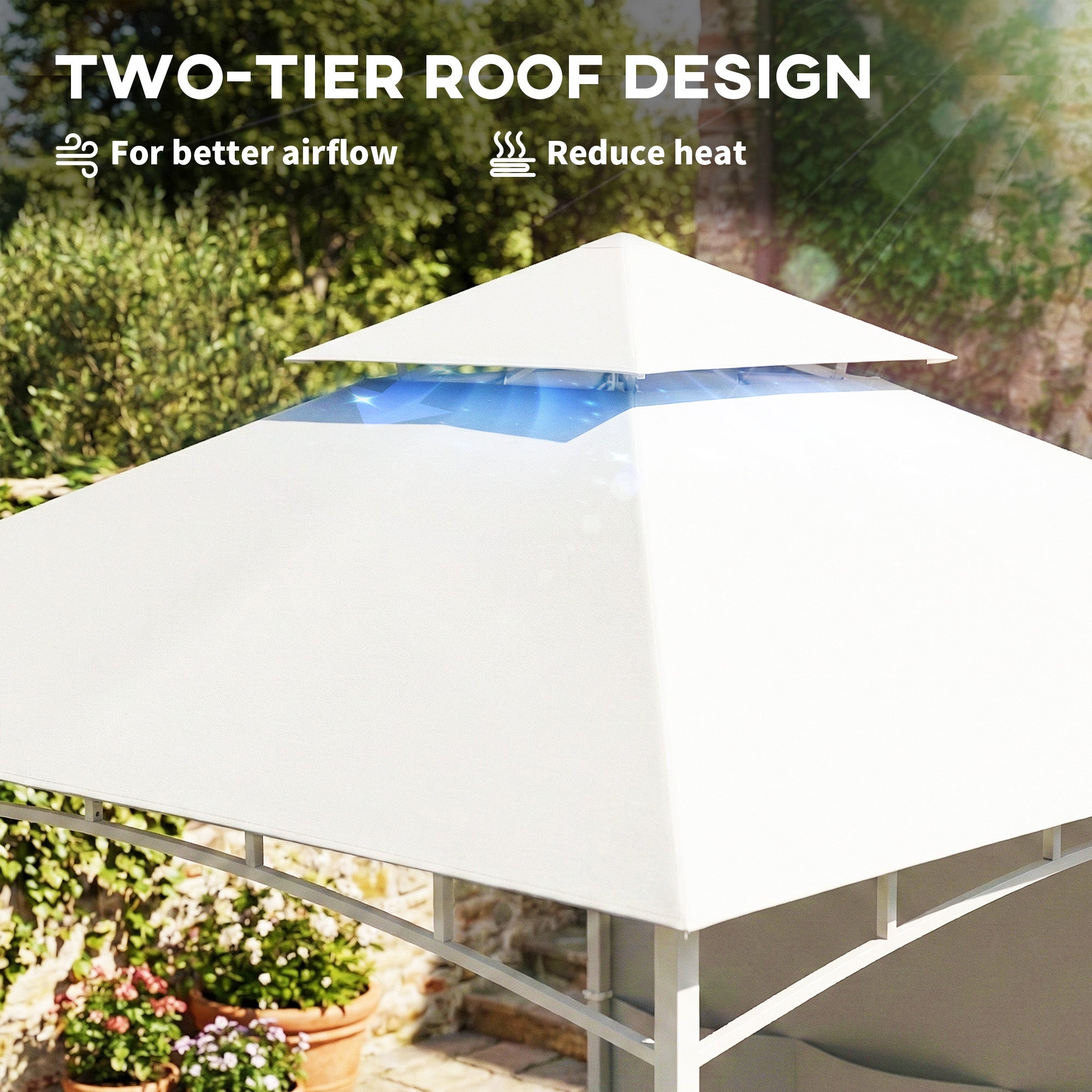 10' x 10' Patio Gazebo, Double Roof Outdoor Gazebo Canopy Shelter with Storage, Hook, Metal Frame, Cream White