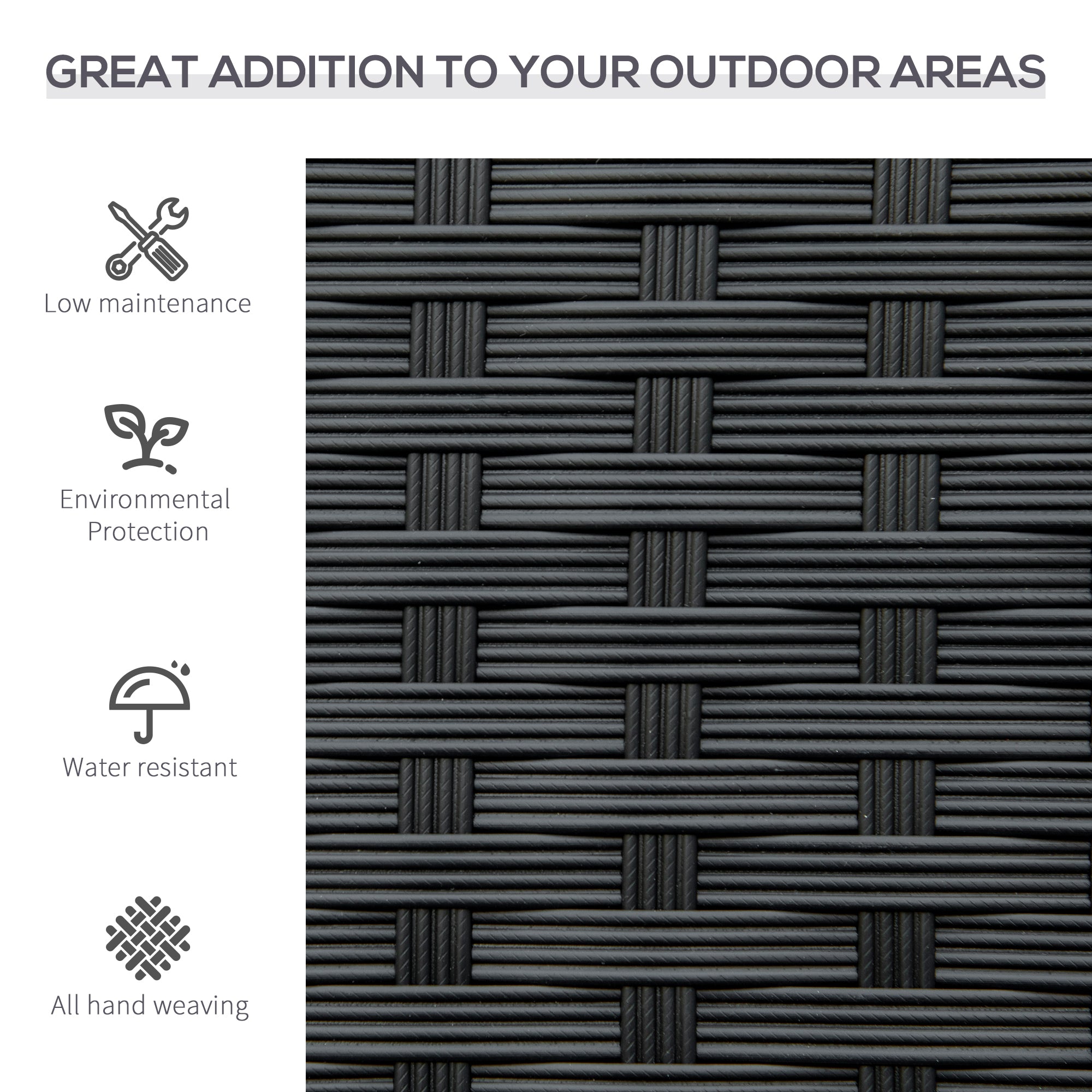 Rattan Wicker Loveseat Garden Bench Hand Woven Portable Backyard Black