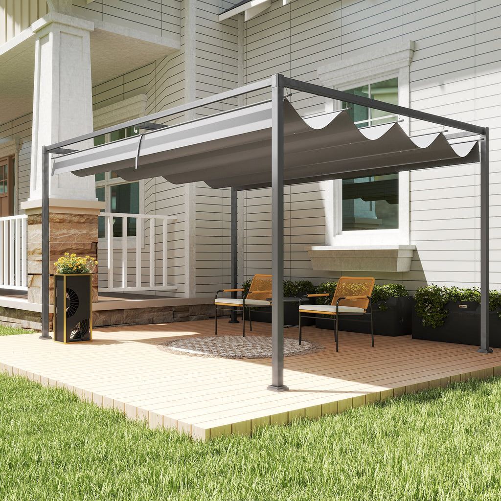 13' x 10' Patio Pergola with Retractable Canopy, Outdoor Sun Shelter, Yard Shade, Dark Grey