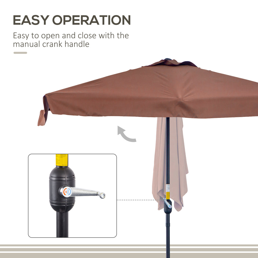 7.5ft Half Umbrella Semi Patio Parasol with Crank Handle, Top Vent for Garden, Balcony- NO BASE INCLUDED, Coffee