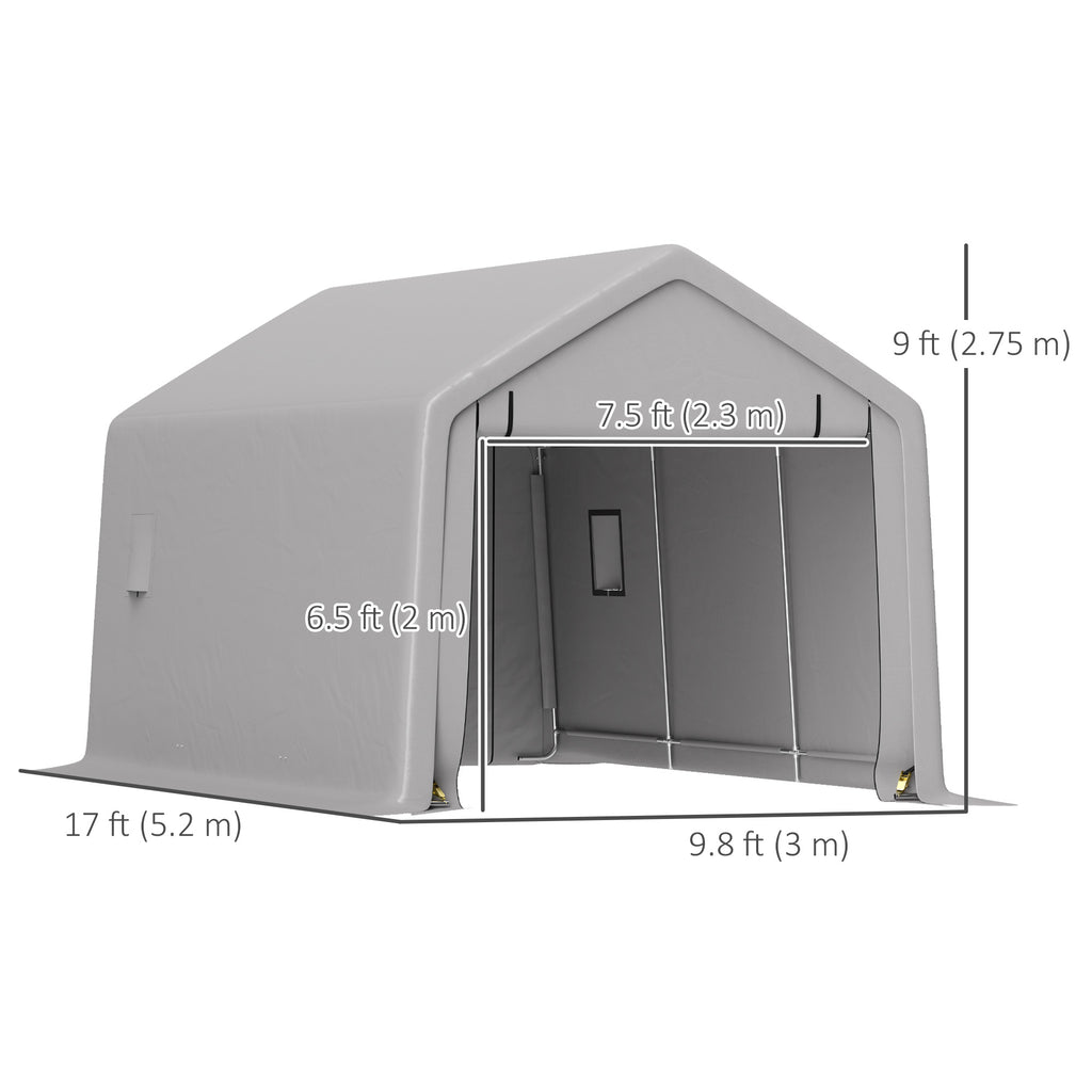 Heavy Duty Carport, 10 x 17 ft Portable Garage with Roll-up Zipper Door for Motorcycle Garden Storage, Grey