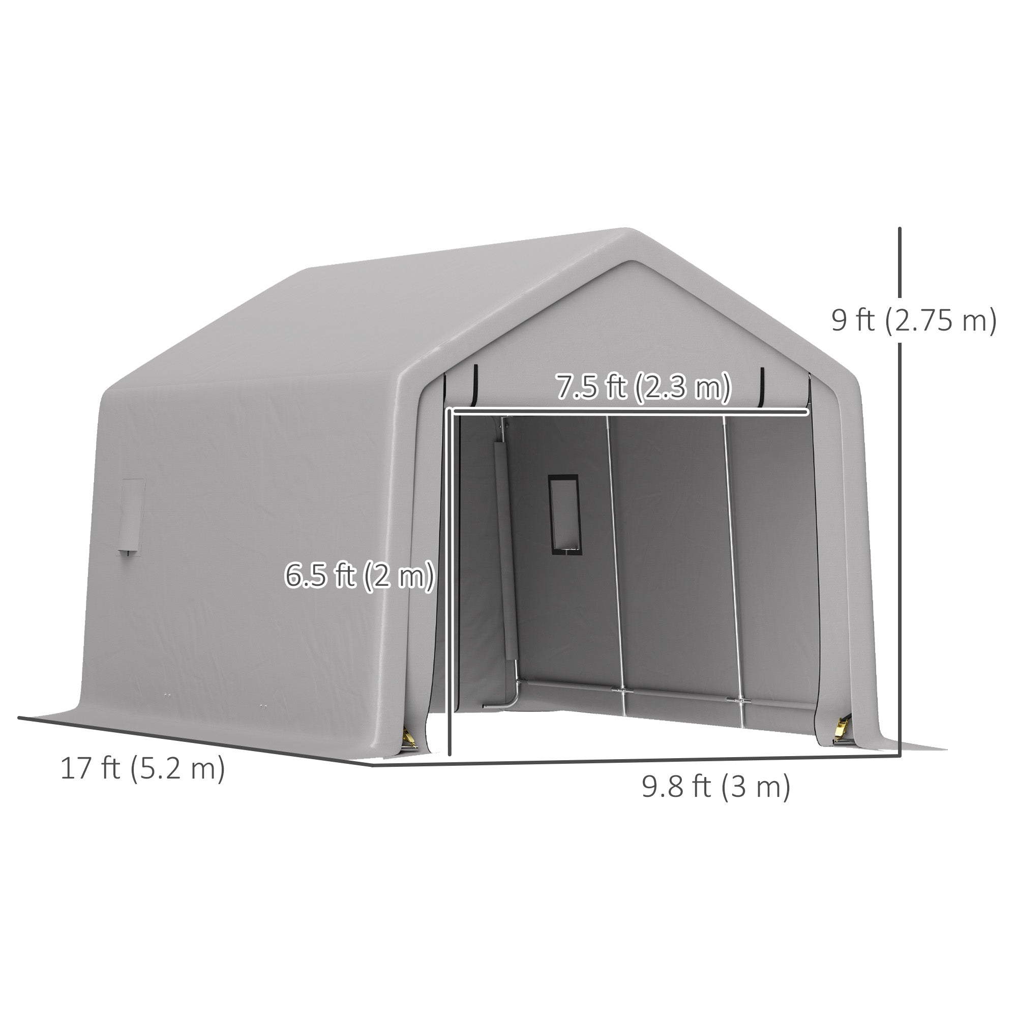Heavy Duty Carport, 10 x 17 ft Portable Garage with Roll-up Zipper Door for Motorcycle Garden Storage, Grey