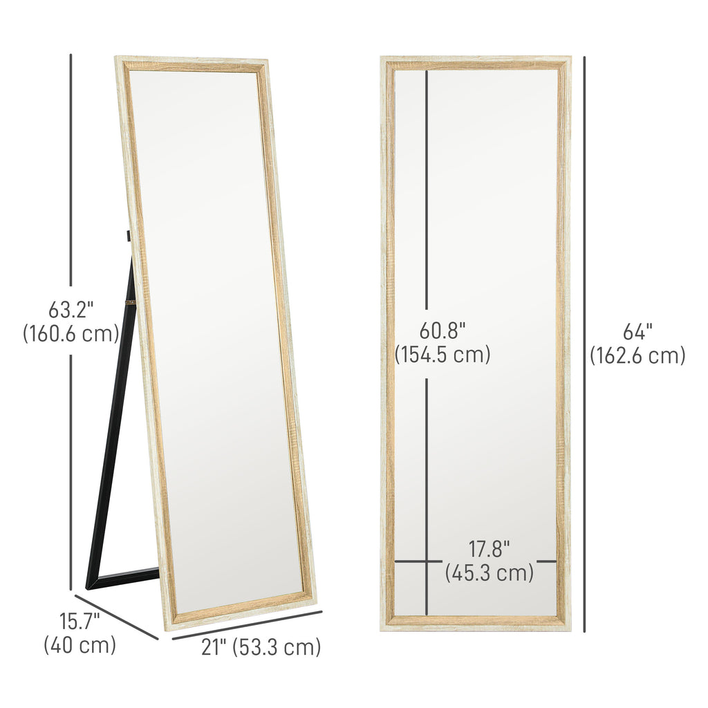 Floor Standing Mirror, Full Length Mirror, Free Standing, Leaning or Wall Mirror with Frame for Bedroom, Dark Wood Grain