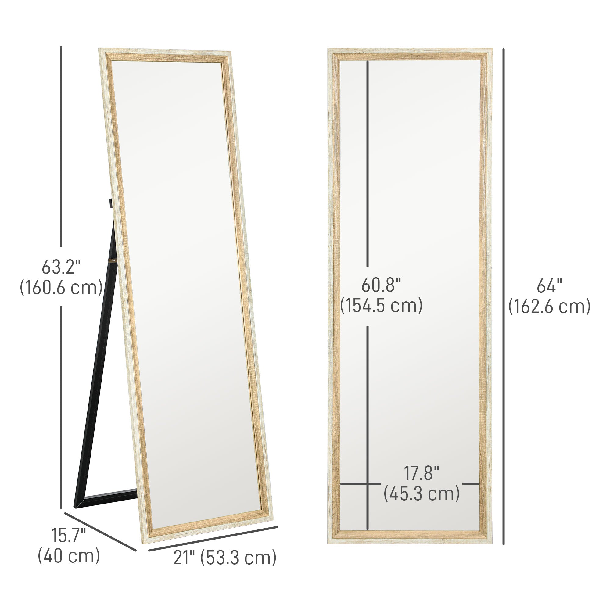 Floor Standing Mirror, Full Length Mirror, Free Standing, Leaning or Wall Mirror with Frame for Bedroom, Dark Wood Grain
