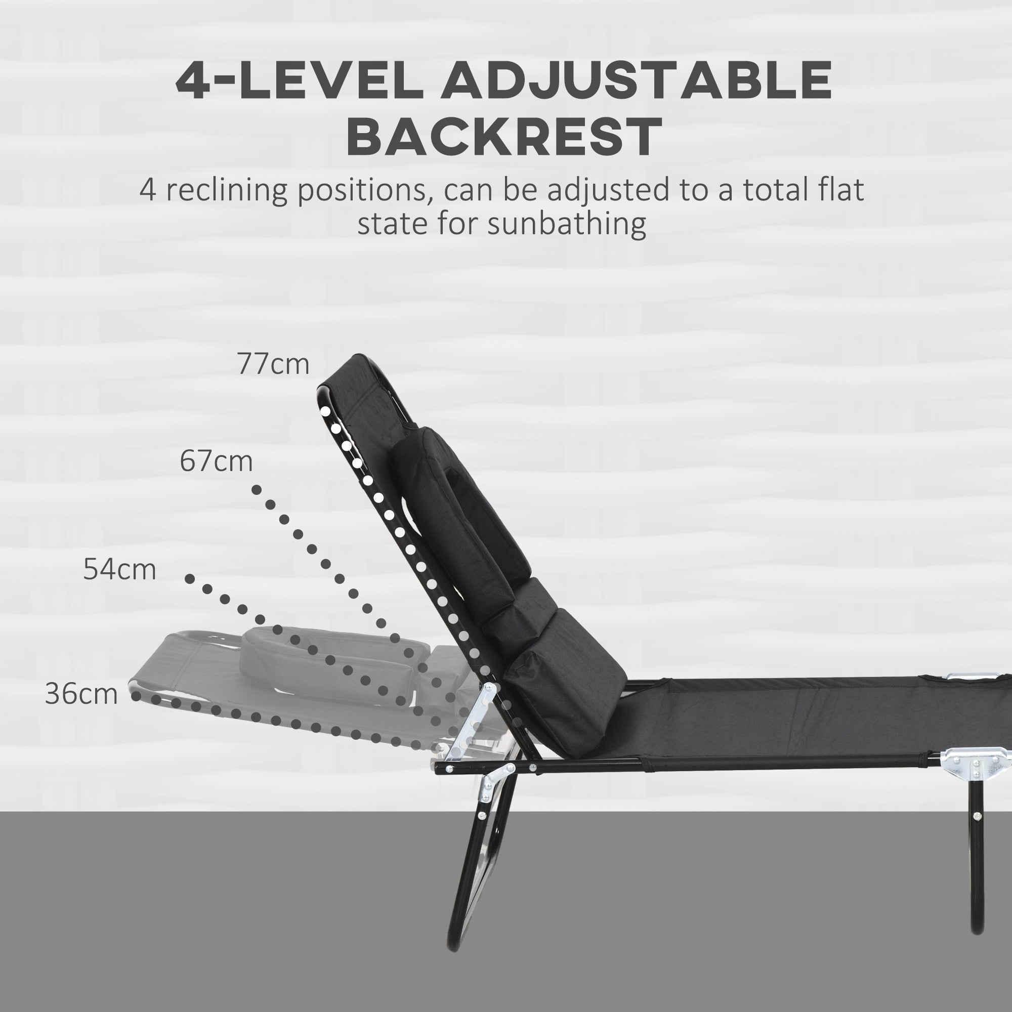 Folding Lounge Chair Set of 2, Reclining Beach Tanning Chair with Face Hole, Pillow, 4-Position Adjustable Flat Sun Lounger, Steel Frame for Outdoor Patio Pool, Black