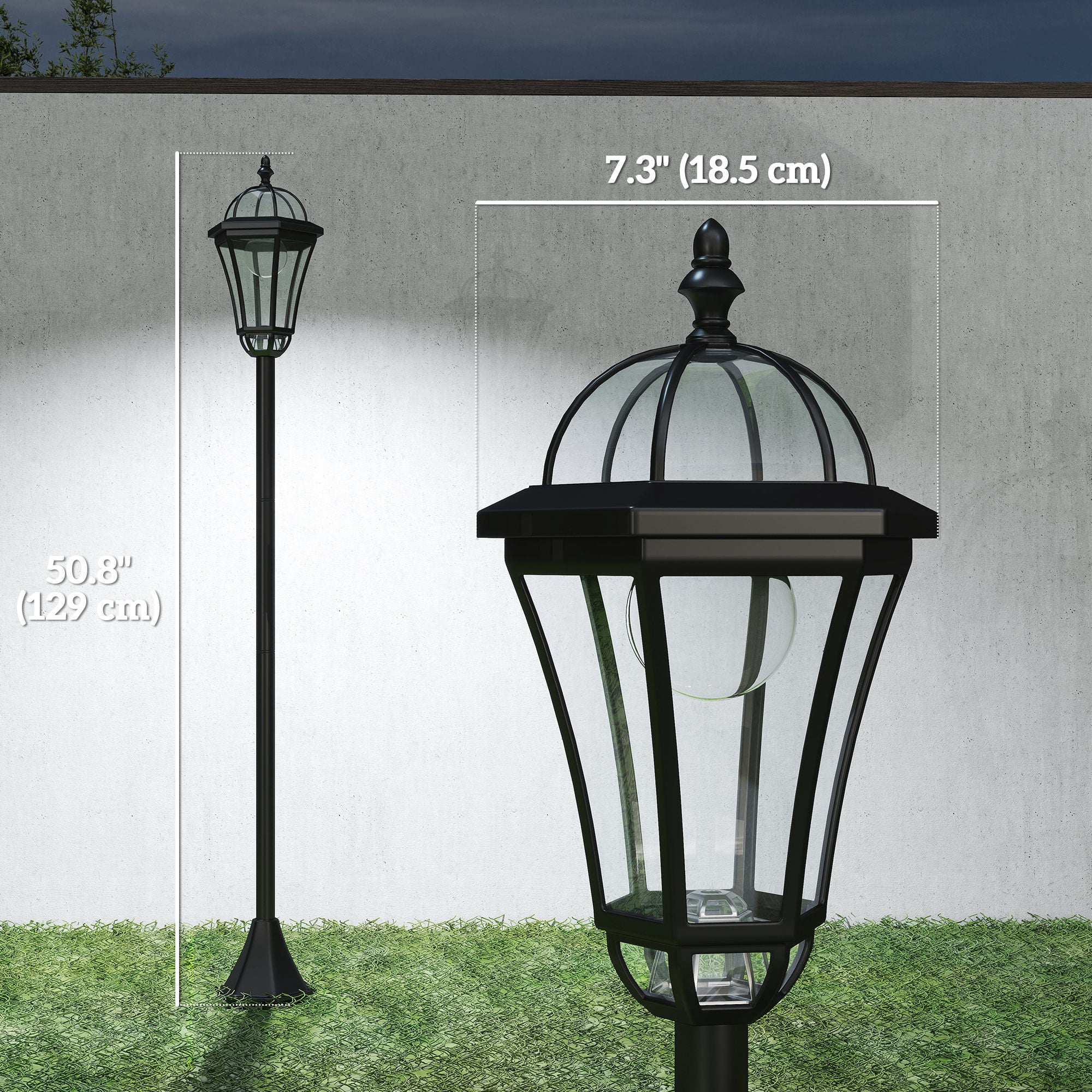 2 Piece LED Garden Lights Lamp Post Solar Powered Auto Switch Outdoor Lantern Patio Pathway Walkway Water-Resist 6 Hours Black