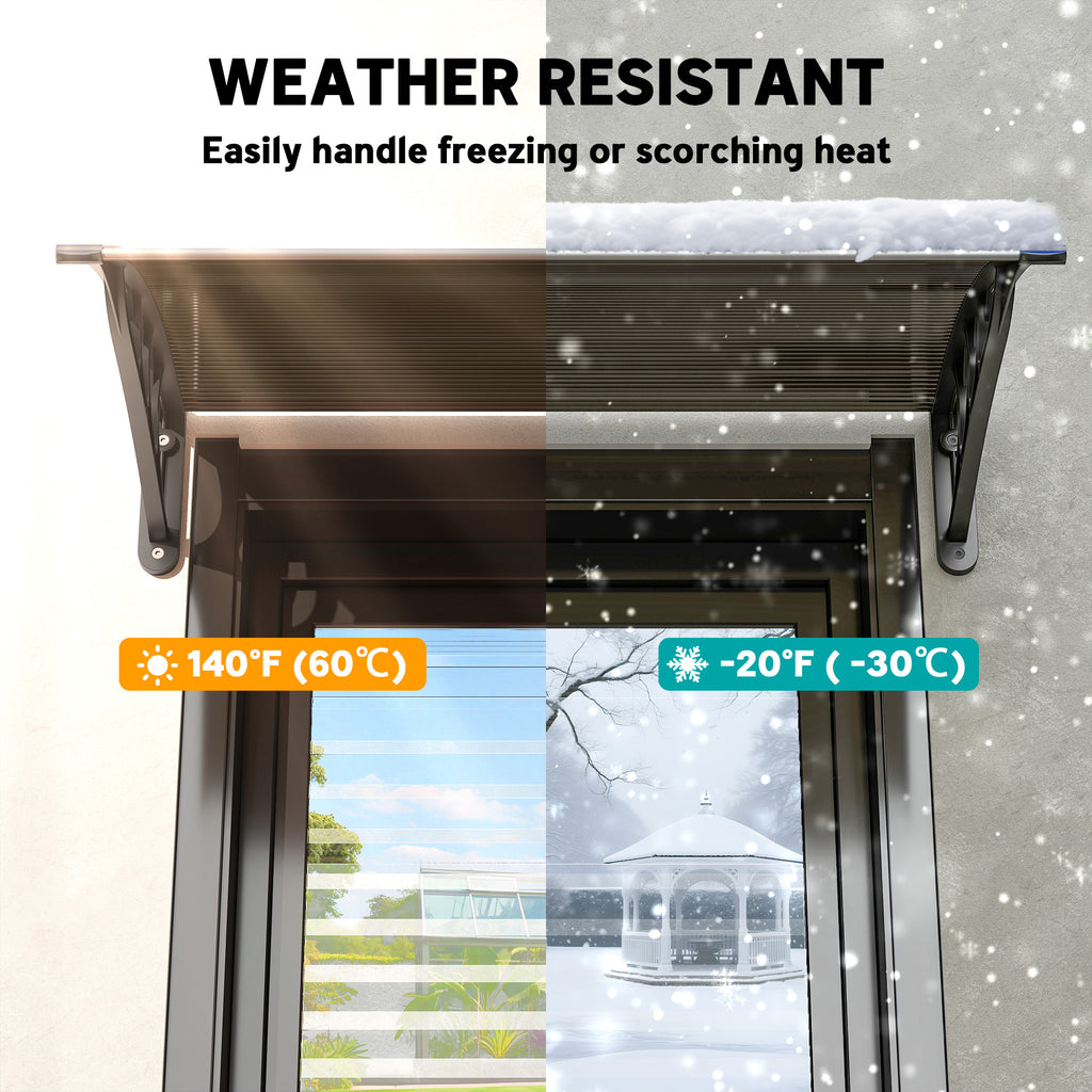 Window Awning Door Canopy, Polycarbonate Cover Patio Awnings, 47" x 30", Brown