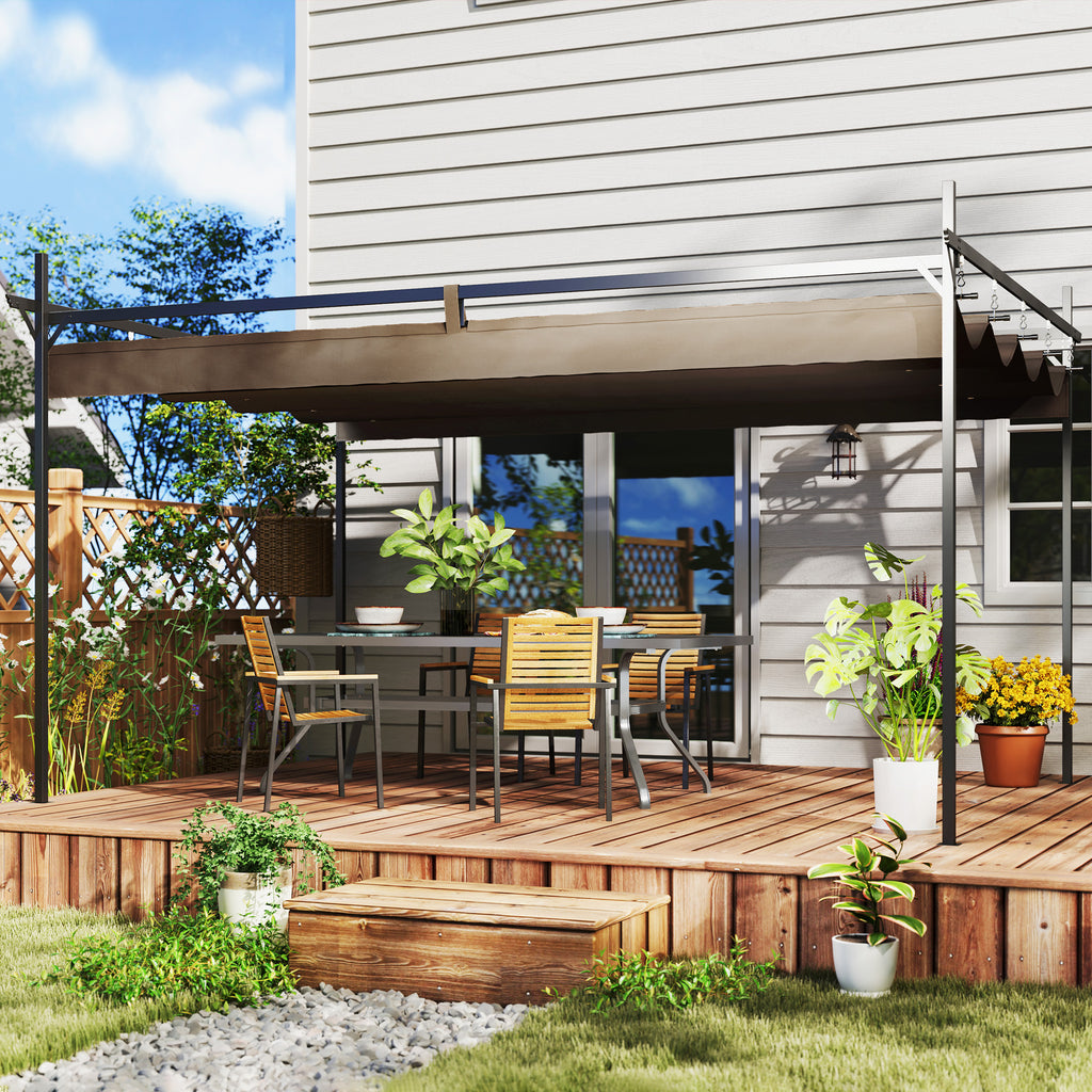 10' x 10' Outdoor Gazebo, UPF30+ Retractable Pergola Canopy, Free Standing Metal Pergola Kit, Brown