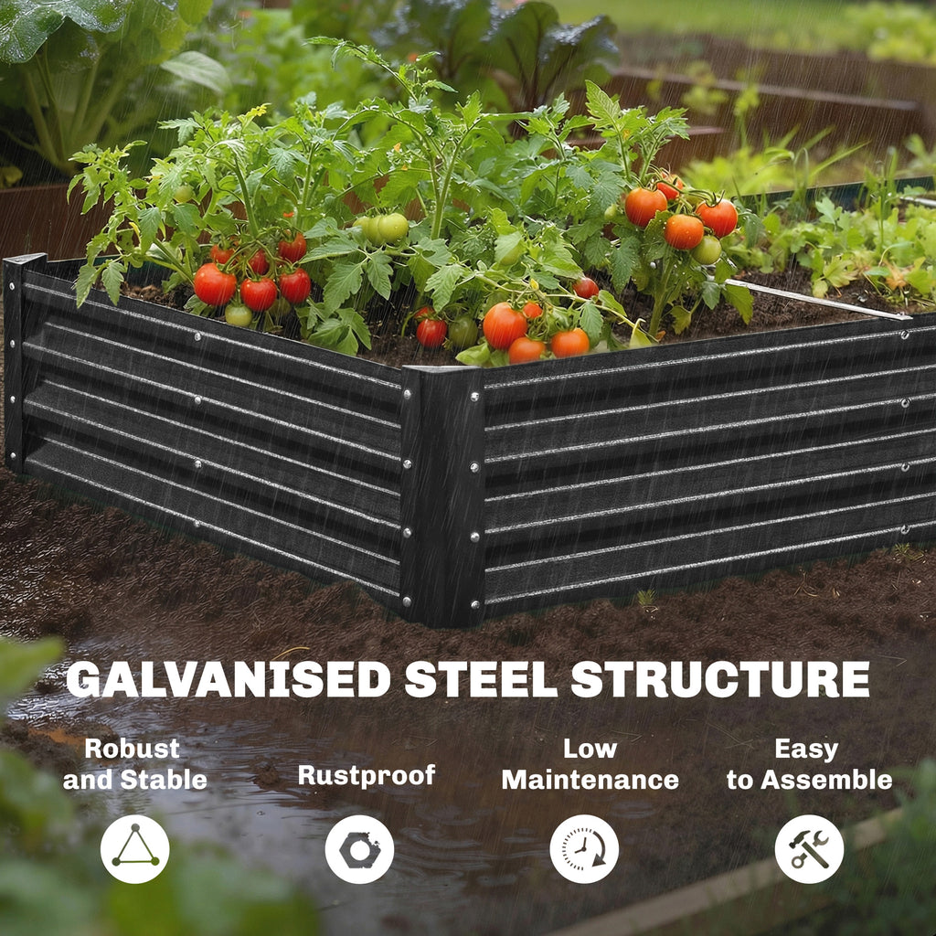 12 x 4 x 1ft Galvanized Raised Garden Bed, Reinforced Outdoor Planter Box with Open Bottom, Black