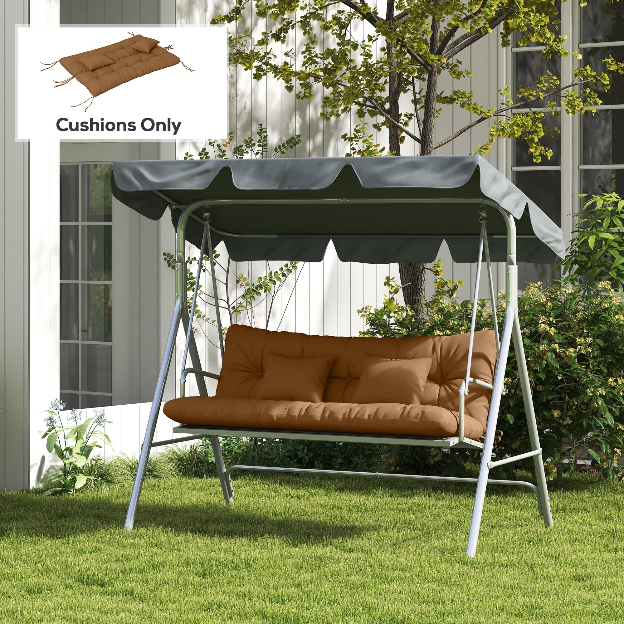 4-Piece Back and Seat Cushion Pillows Replacement and Pillows, Patio Chair Cushions Set with Ties, Tan