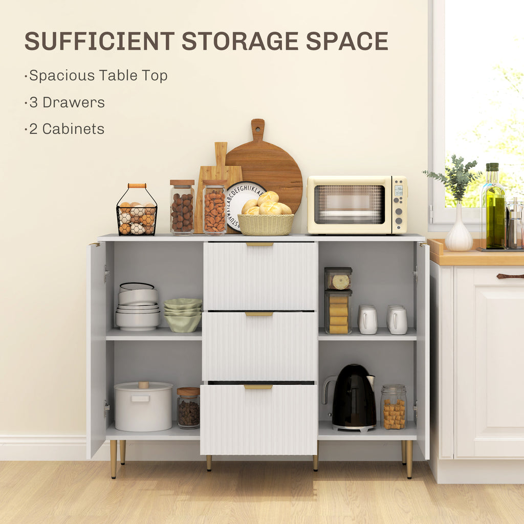 Modern Kitchen Storage Cabinet, Sideboard Buffet Cabinet w/ 3 Drawers and Adjustable Shelves for Kitchen Hallway, White