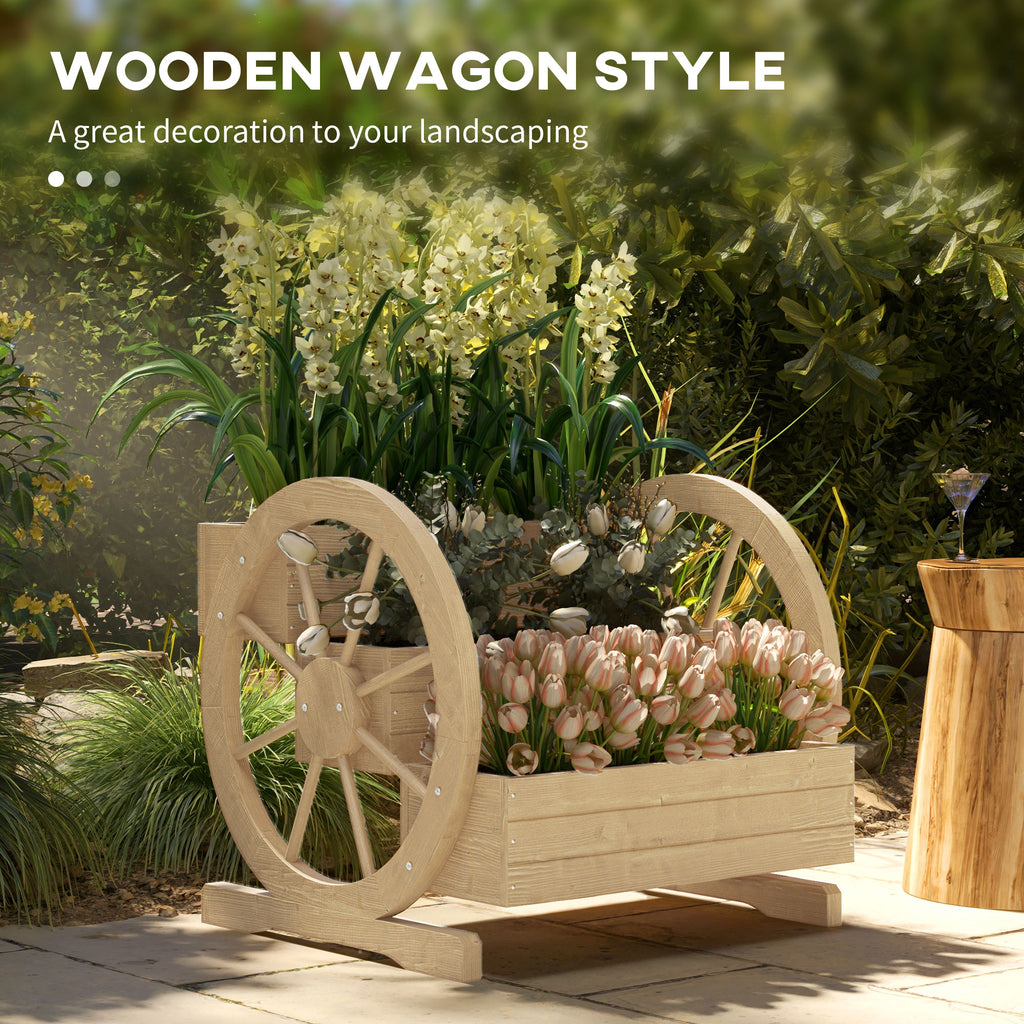Wooden Wagon Planter Box, 3-Tier Raised Garden Bed, for Vegetables Flowers Herbs, 24" x 24" x 22", Natural