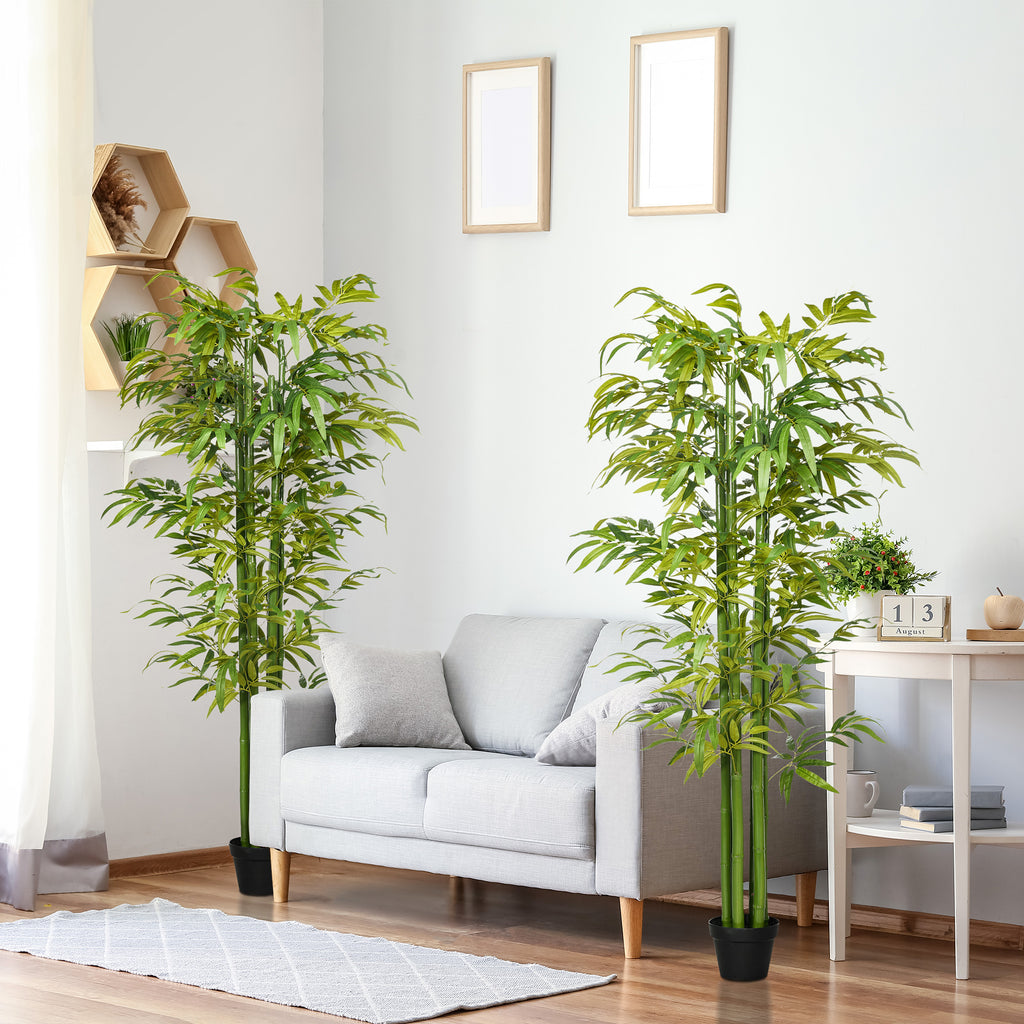 Set of 2 6 FT Artificial Tree Bamboo Tree Fake Plants in Pot for Home Office Living Room Decor, Green