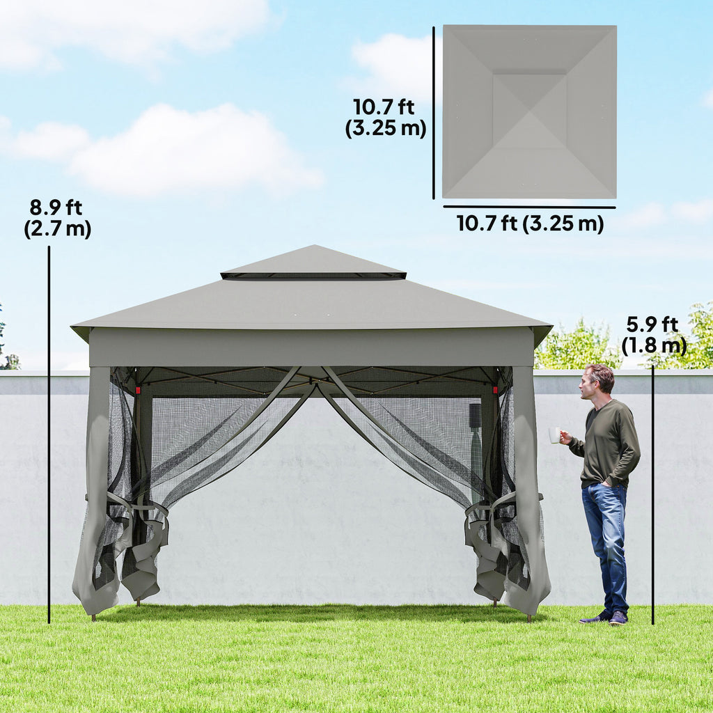 11' x 11' Pop Up Gazebo 2-Tier Soft Top Shelter Event Tent w/ Netting Carry Bag for Patio Backyard Garden, Light Grey