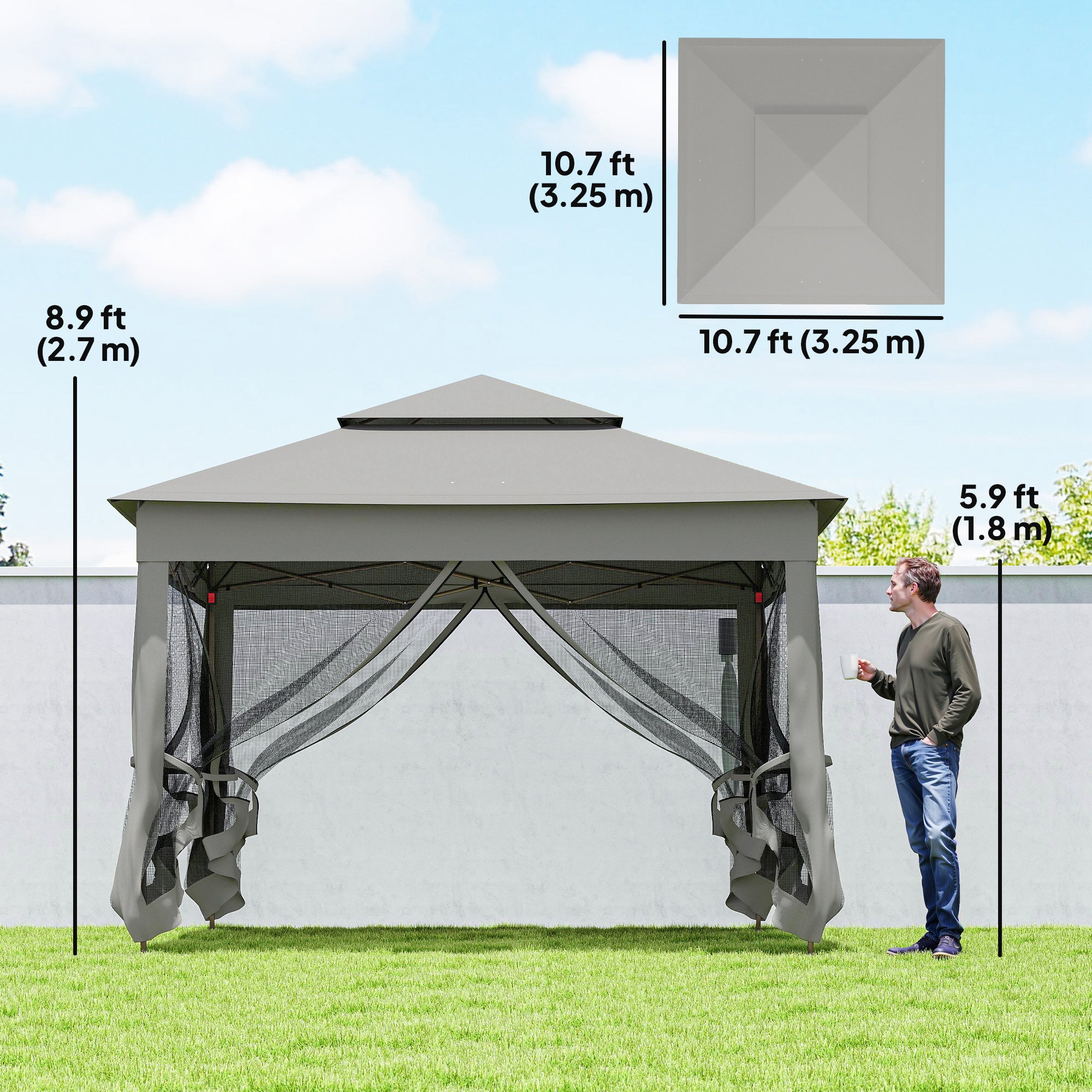 11' x 11' Pop Up Gazebo 2-Tier Soft Top Shelter Event Tent w/ Netting Carry Bag for Patio Backyard Garden, Light Grey