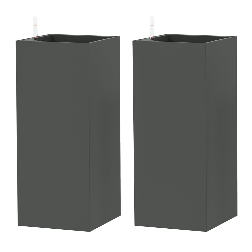 2 Pack Planter Box, 26 Inch Plastic Flower Pots with Water Level Indicator, Drainage Hole and Drain Plug, Dark Grey