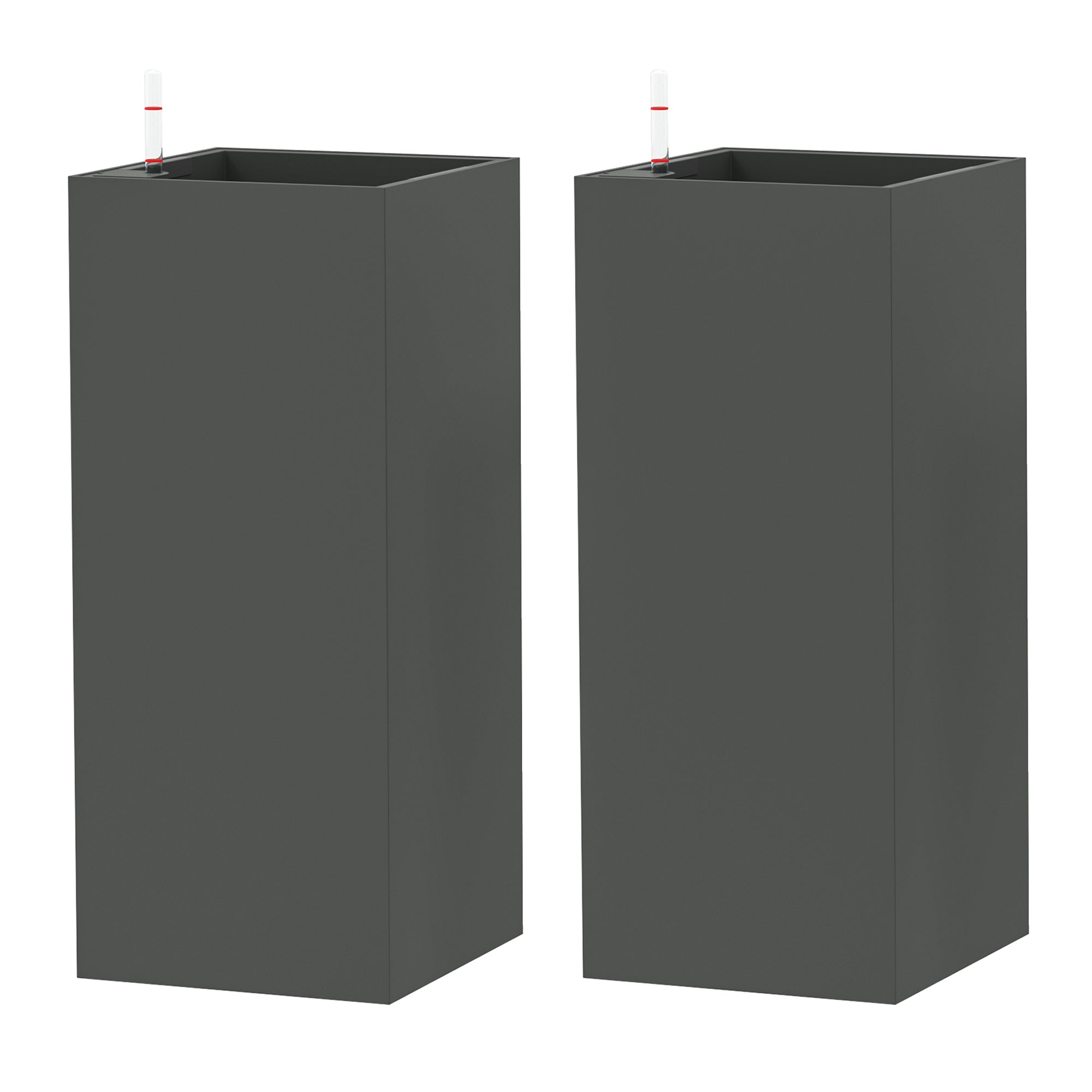 2 Pack Planter Box, 26 Inch Plastic Flower Pots with Water Level Indicator, Drainage Hole and Drain Plug, Dark Grey