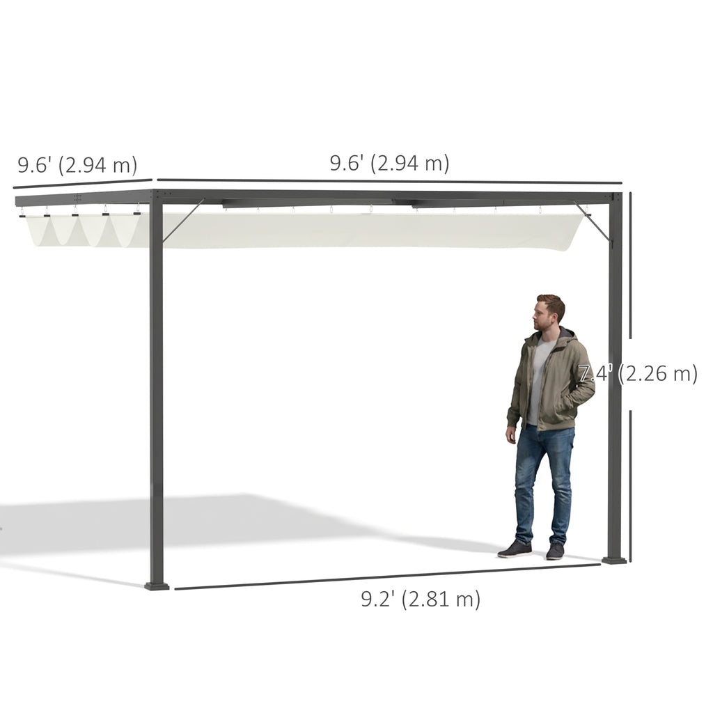 10'x10' Outdoor Pergola Gazebo with Retractable Canopy & Metal Frame & PA Coated Sun Shelter Door Porch Cover, Cream White