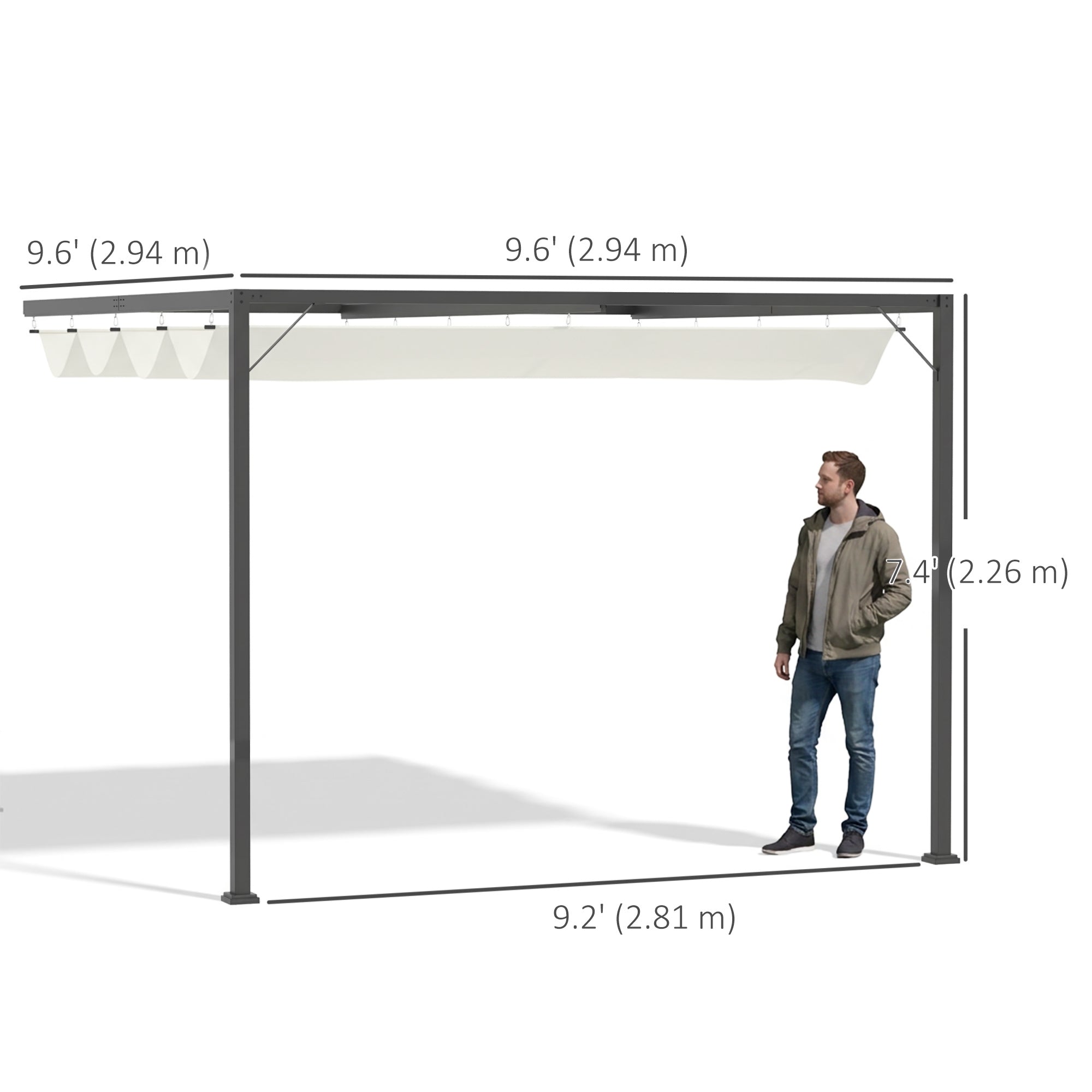 10'x10' Outdoor Pergola Gazebo with Retractable Canopy & Metal Frame & PA Coated Sun Shelter Door Porch Cover, Cream White